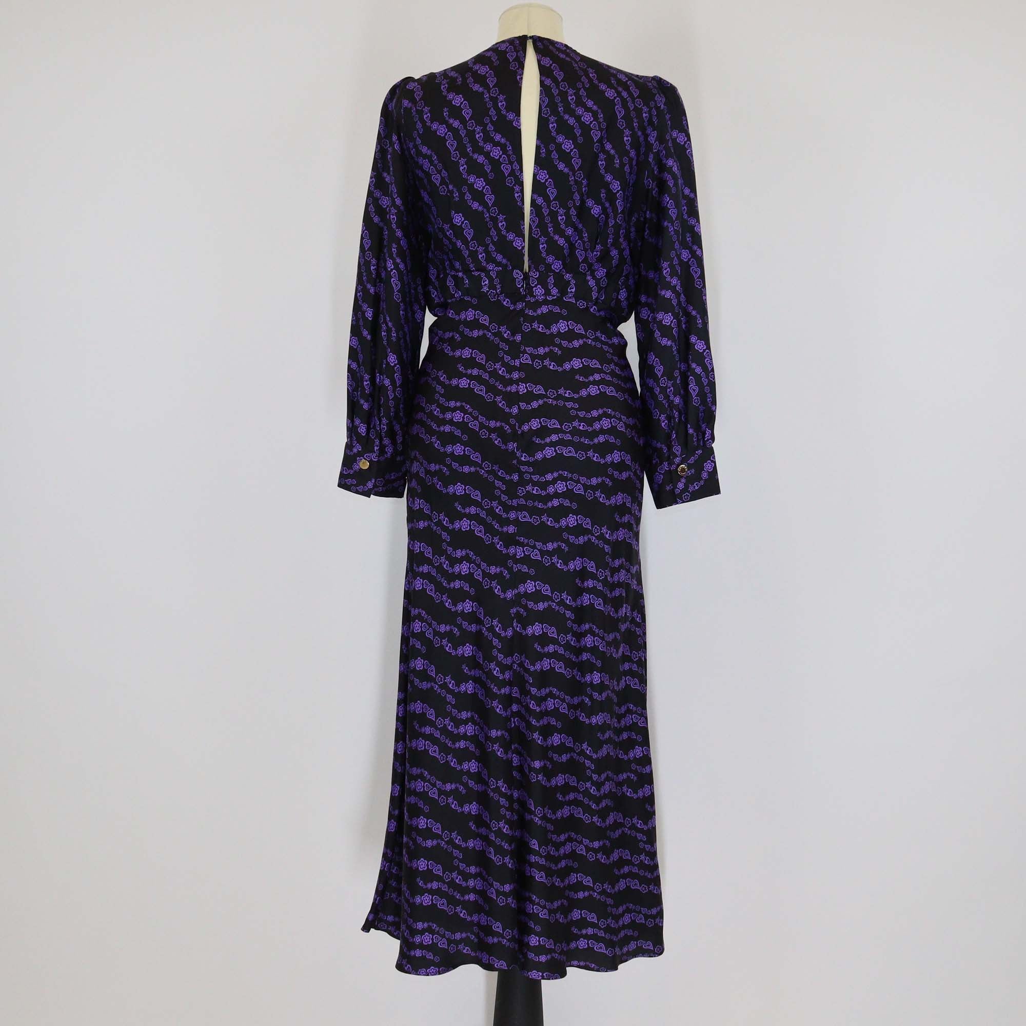 Sandro Black/Purple Silk Printed Button Detail Midi Dress