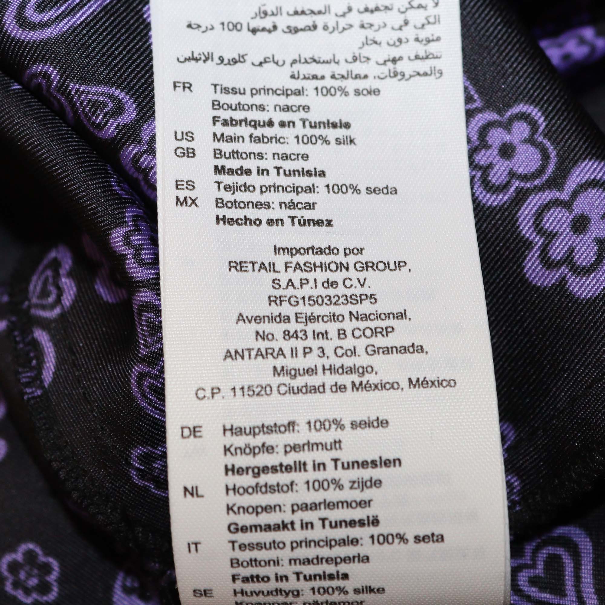 Sandro Black/Purple Silk Printed Button Detail Midi Dress