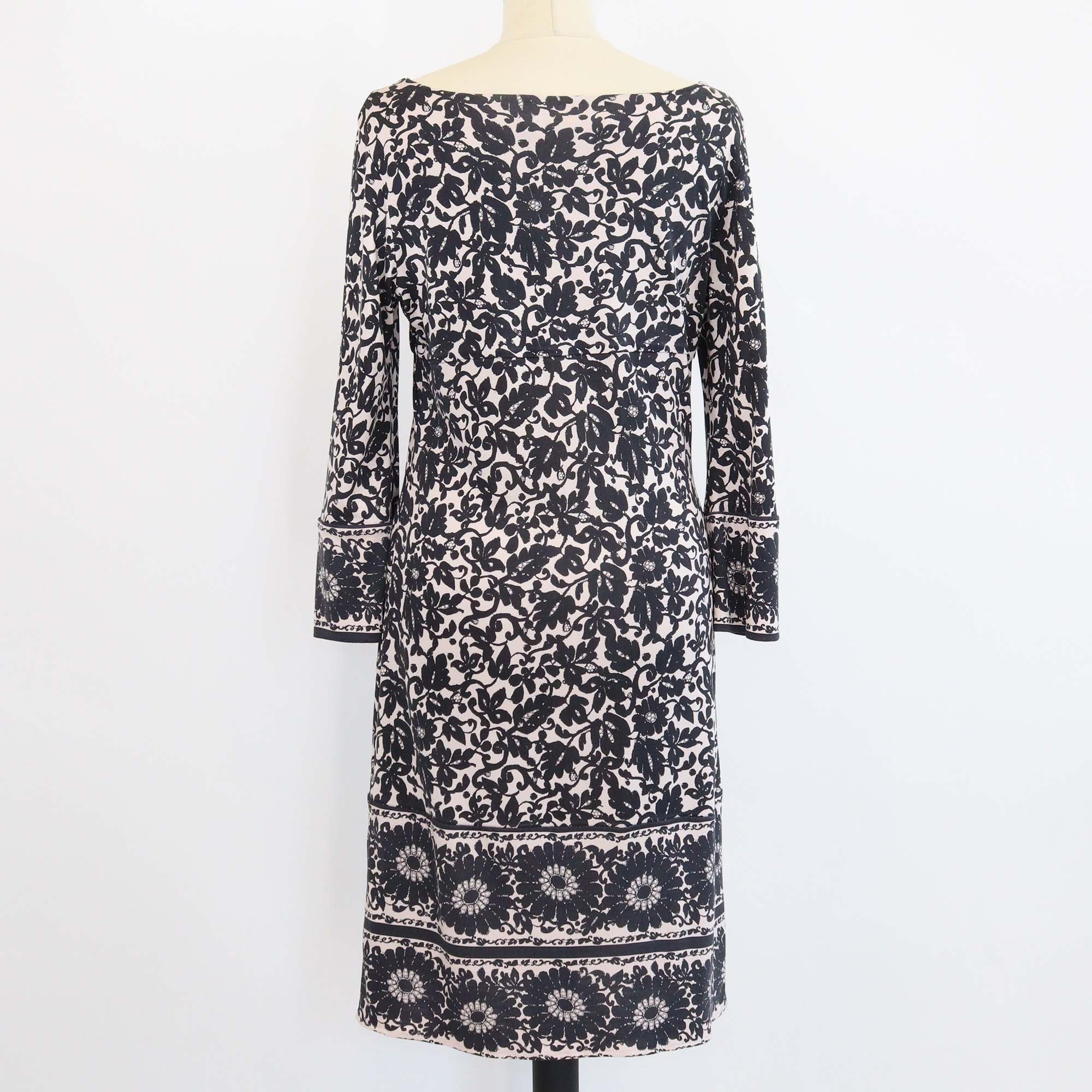 Diane Von Furstenberg Black/Beige Silk Floral Midi Dress