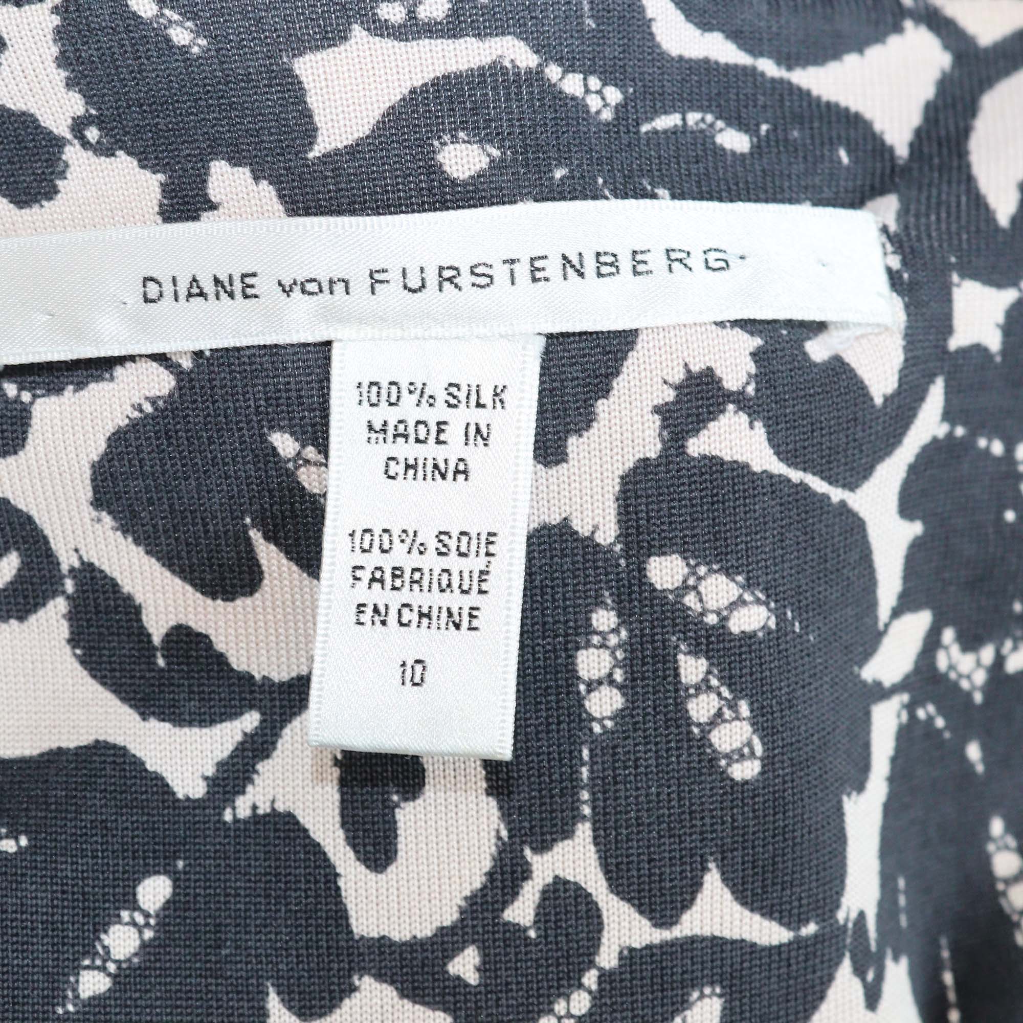 Diane Von Furstenberg Black/Beige Silk Floral Midi Dress