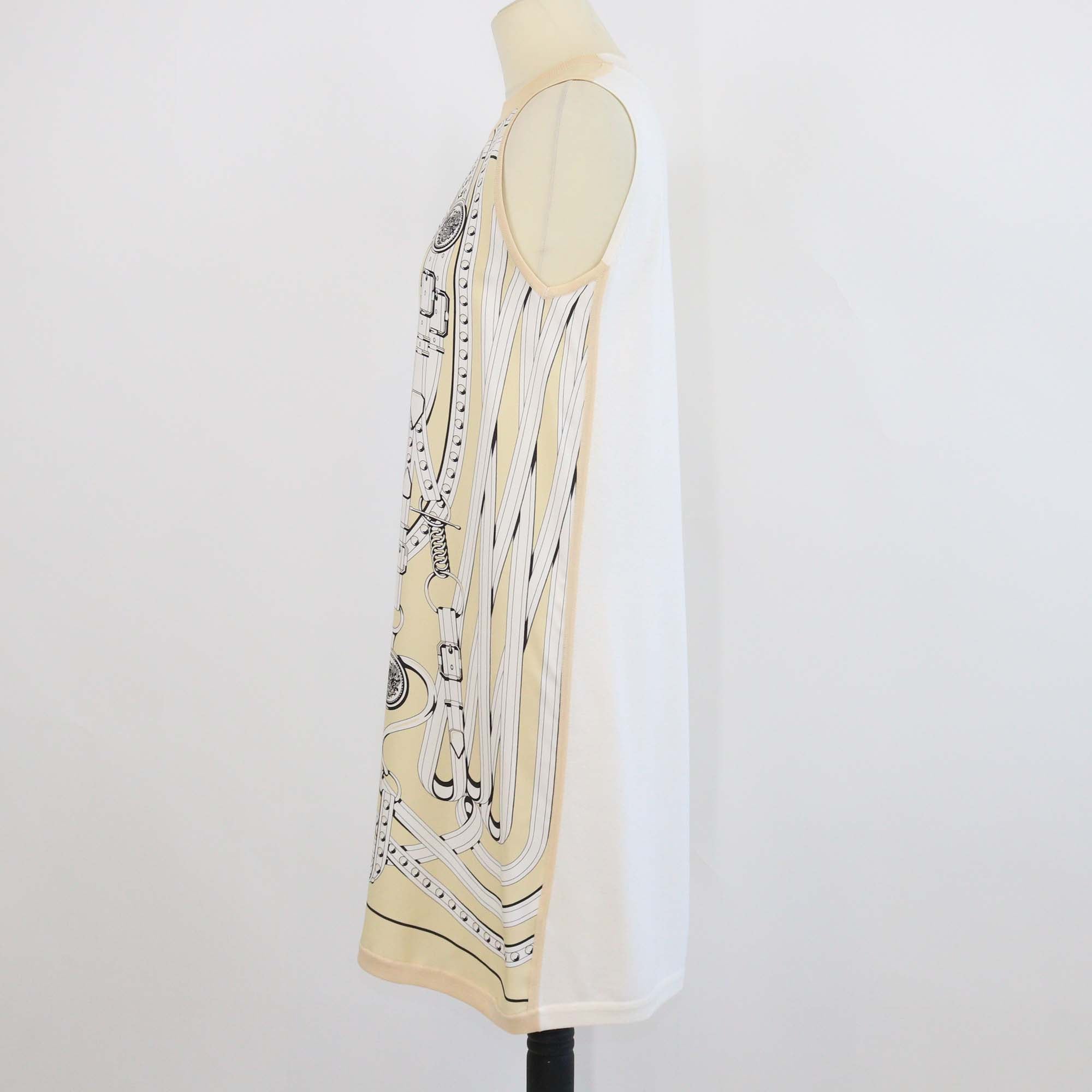 Hermes White/Creme Silk Grand Tralala Print Sleeveless Shift Dress