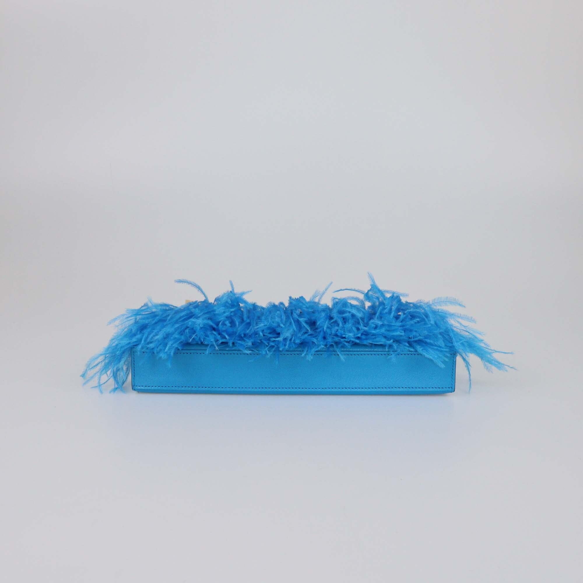 Hermes Bleu Frida Chevre Chamkila & Ostrich Feather Kelly Elan Clucth Womens Hermes