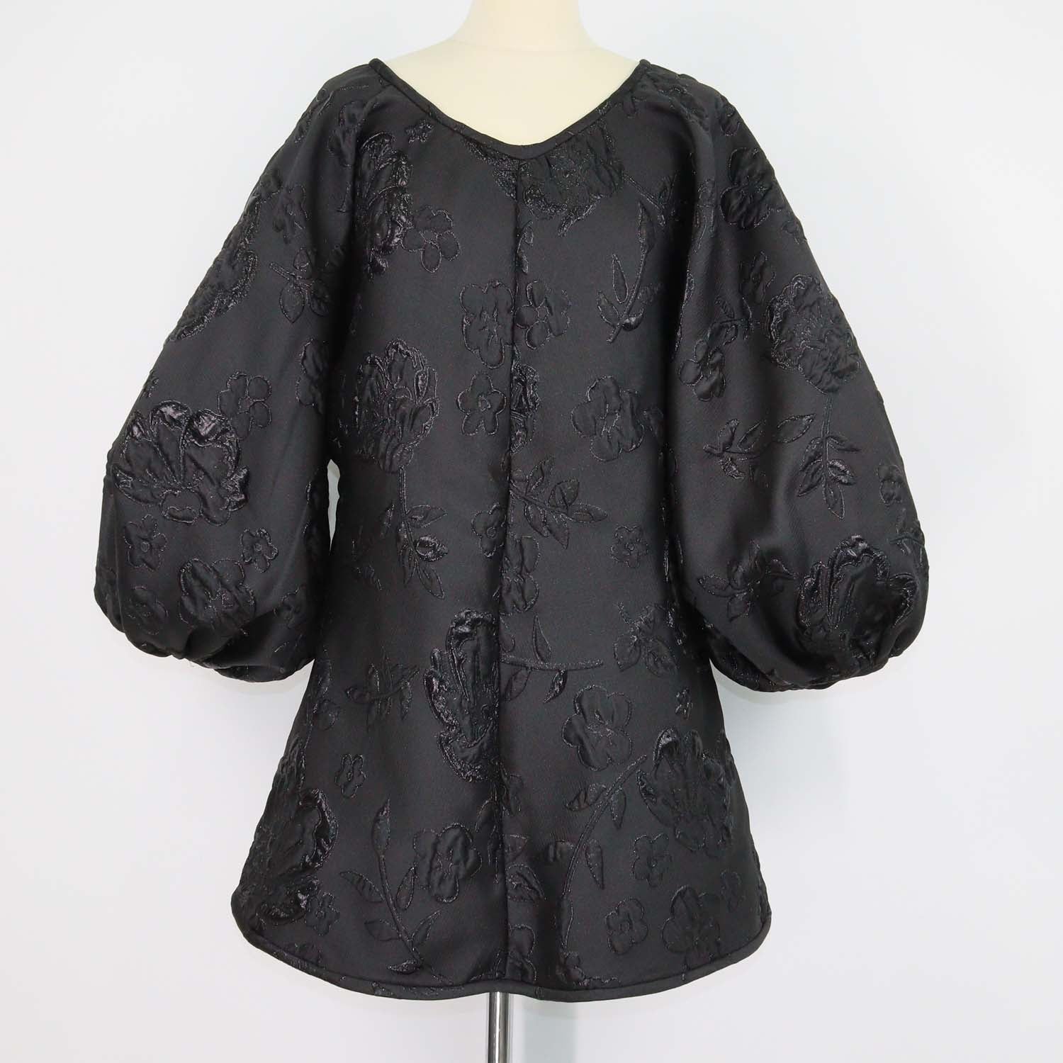 Arianne Black Floral Embroidered Puff Sleeve Good Luck Dress