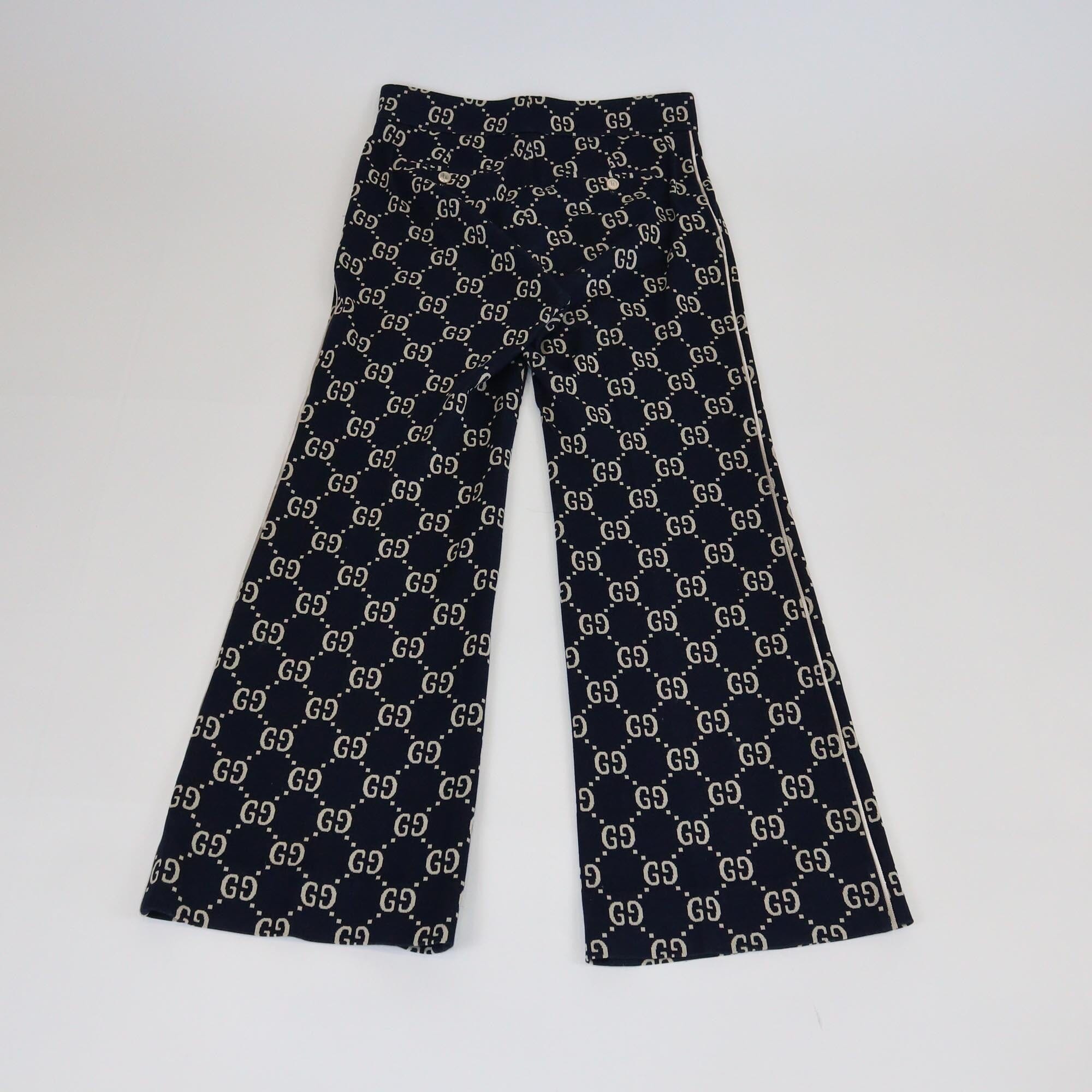 Gucci Navy Blue GG Logo Jacquard Wide Leg Pants Womens Gucci