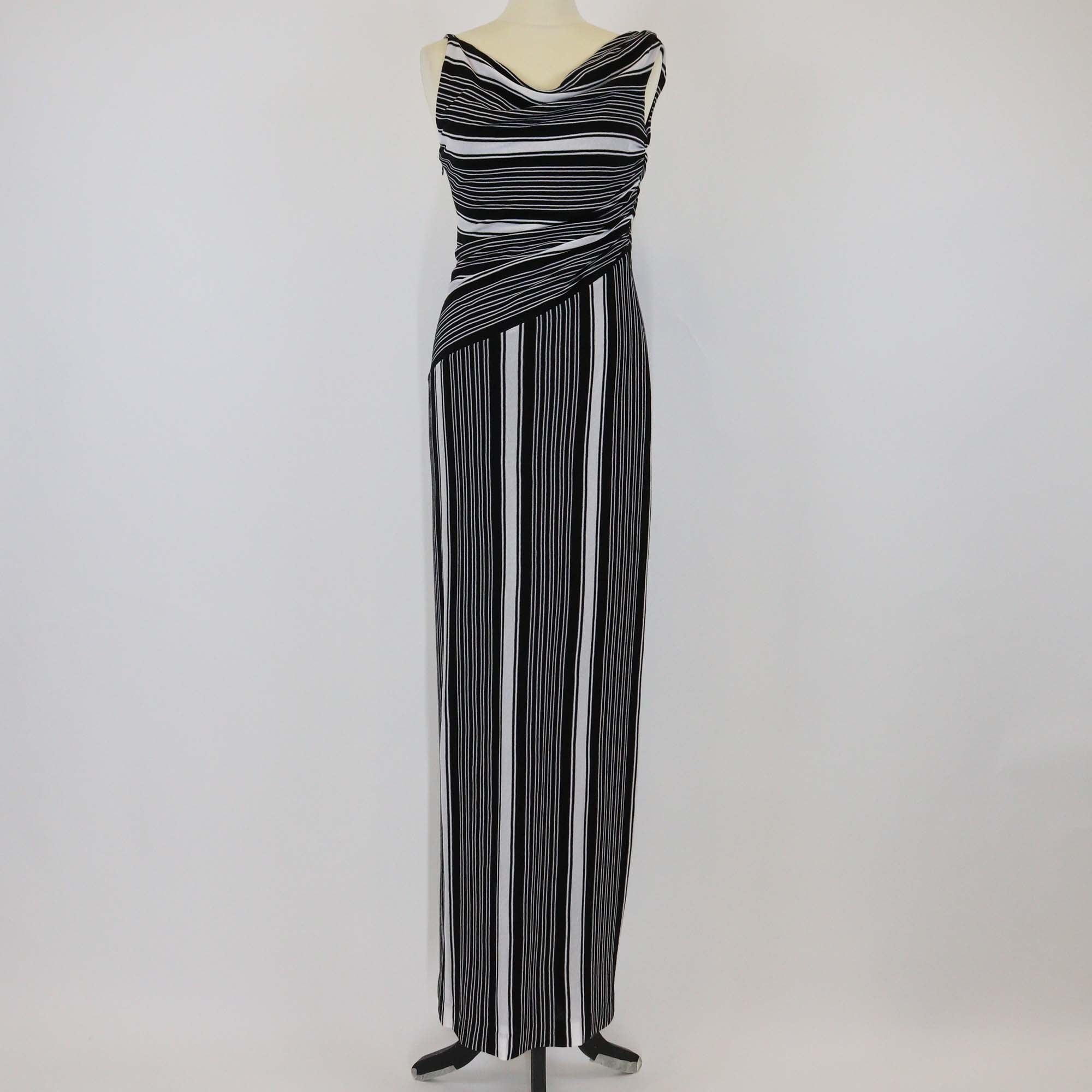 Missoni Black/White Cotton Striped Raschel Asymmetric Maxi Dress
