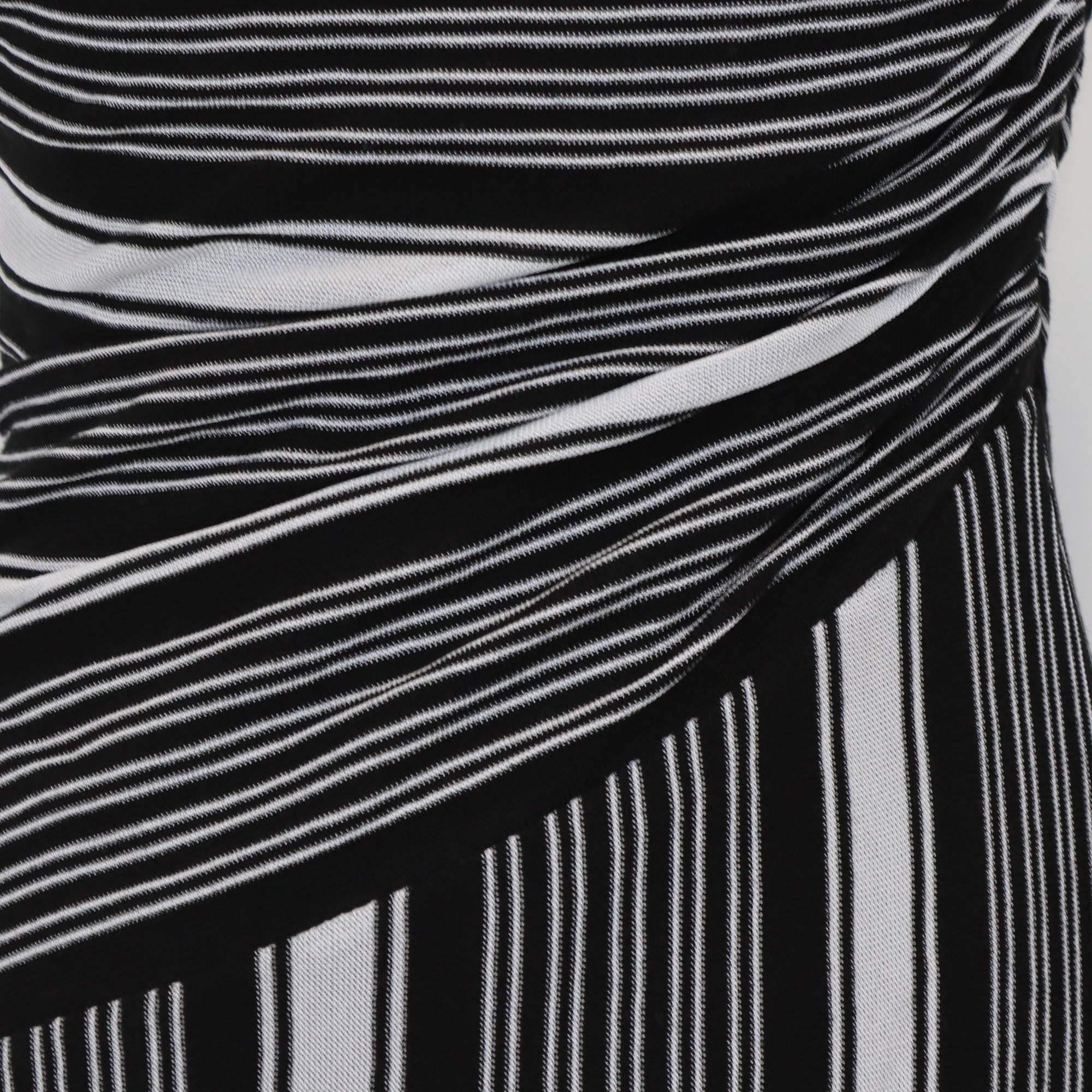 Missoni Black/White Cotton Striped Raschel Asymmetric Maxi Dress