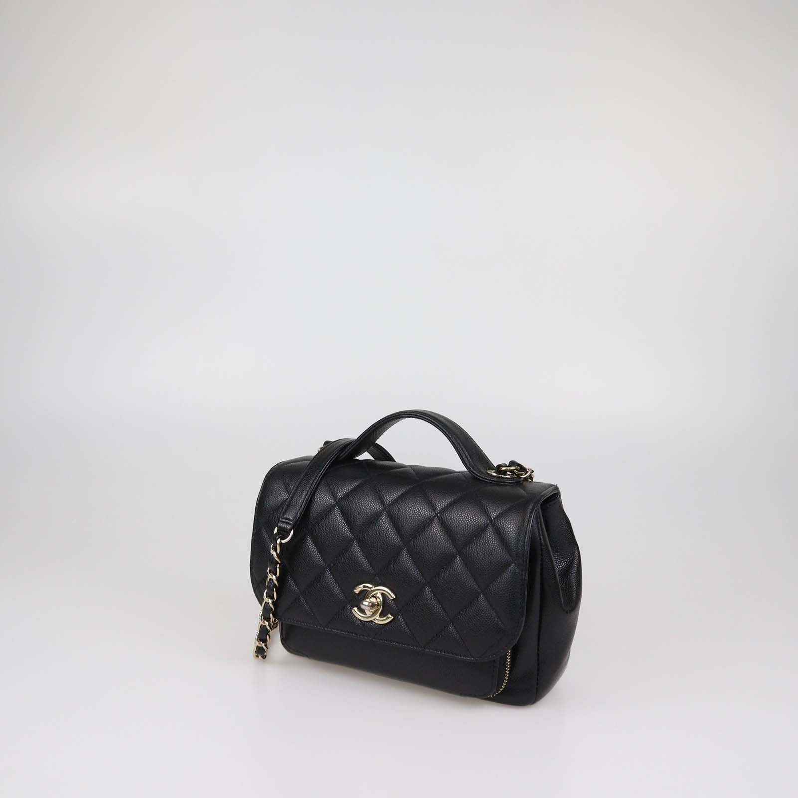 Chanel Black Quilted Caviar Leather Medium Business Affinity Flap Top Handle Bag