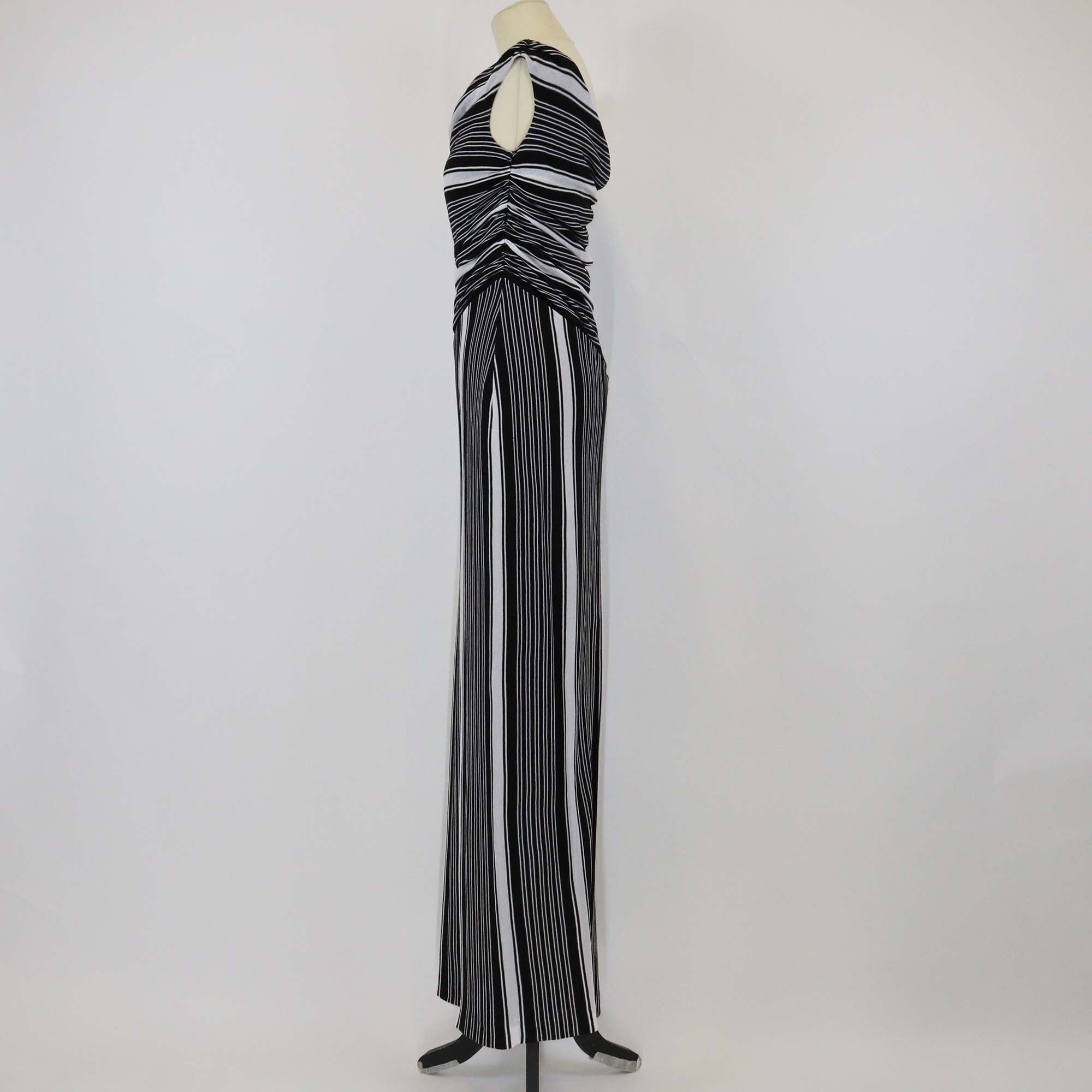 Missoni Black/White Cotton Striped Raschel Asymmetric Maxi Dress
