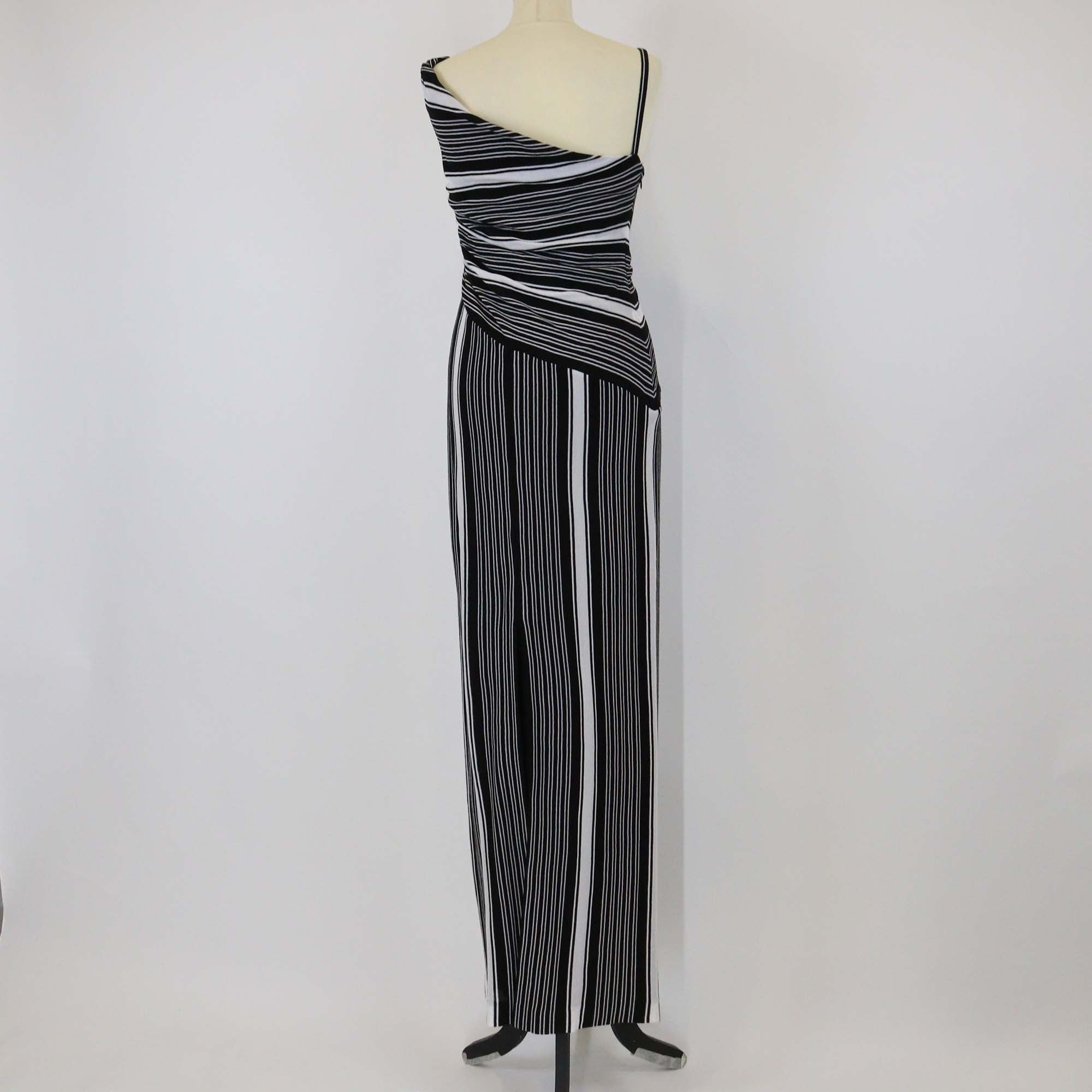 Missoni Black/White Cotton Striped Raschel Asymmetric Maxi Dress