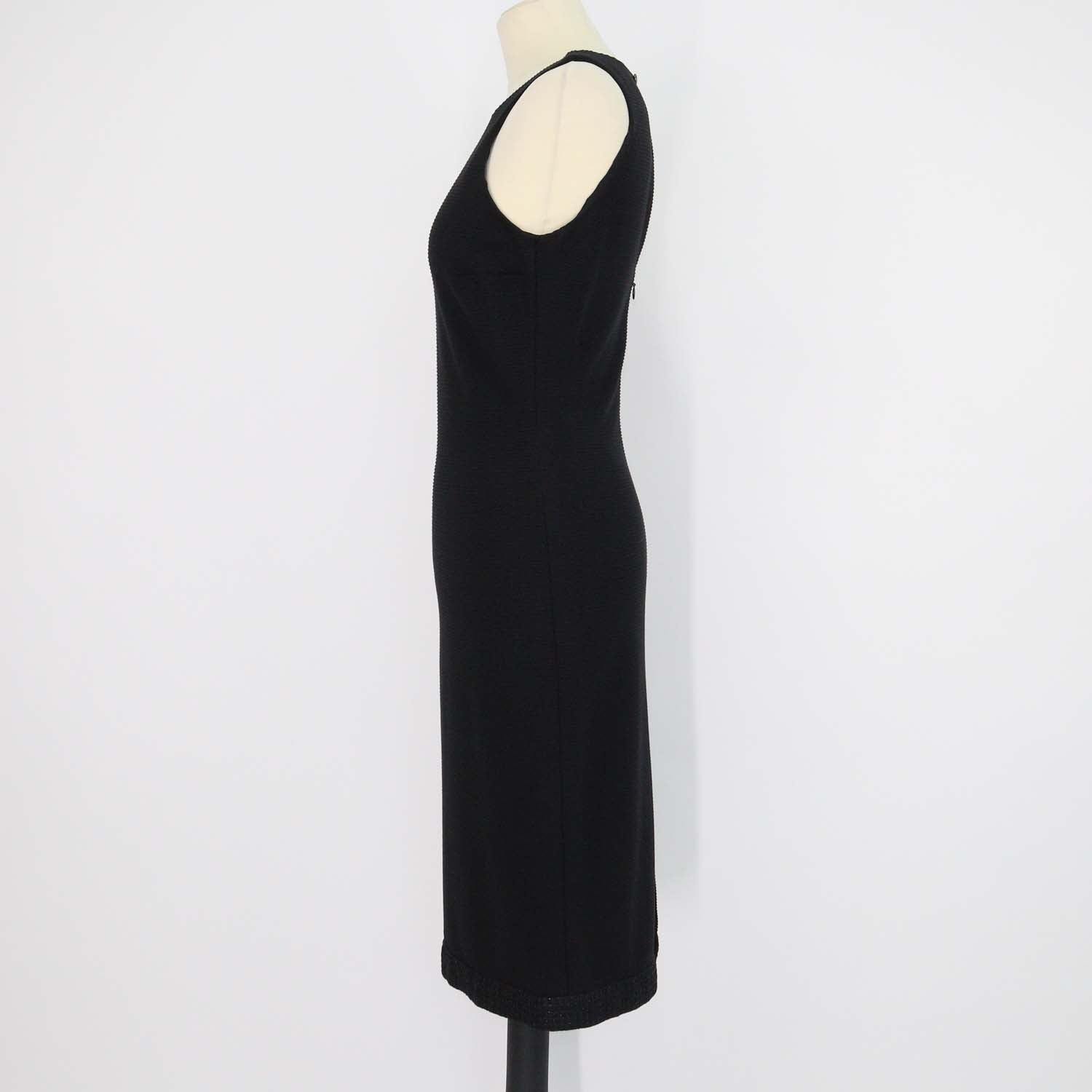 Chanel Black Blend Viscose Textured Tweed Trim Sleeveless Midi Dress