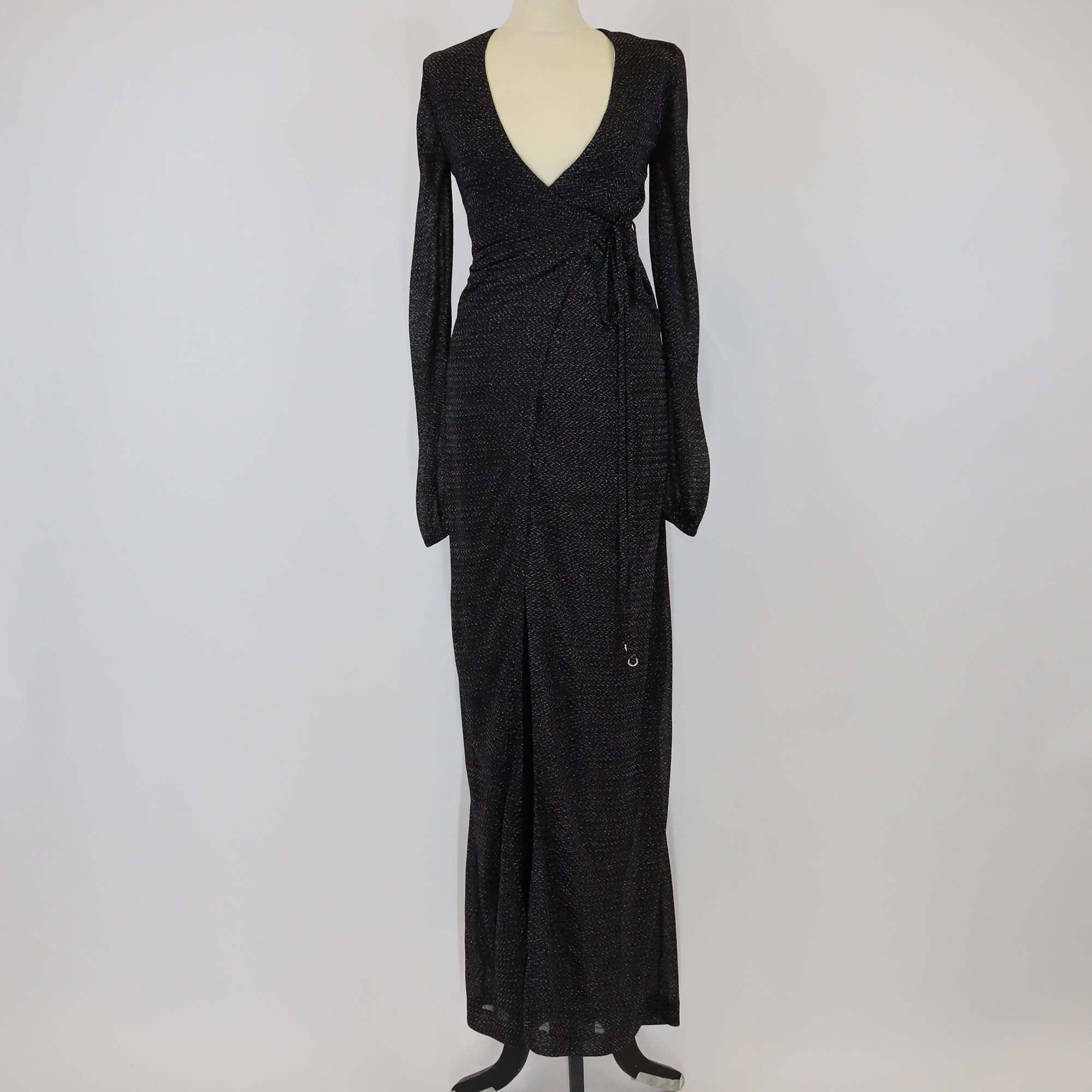 Missoni Metallic Black Viscose Raschel Lame Wrap Maxi Dress