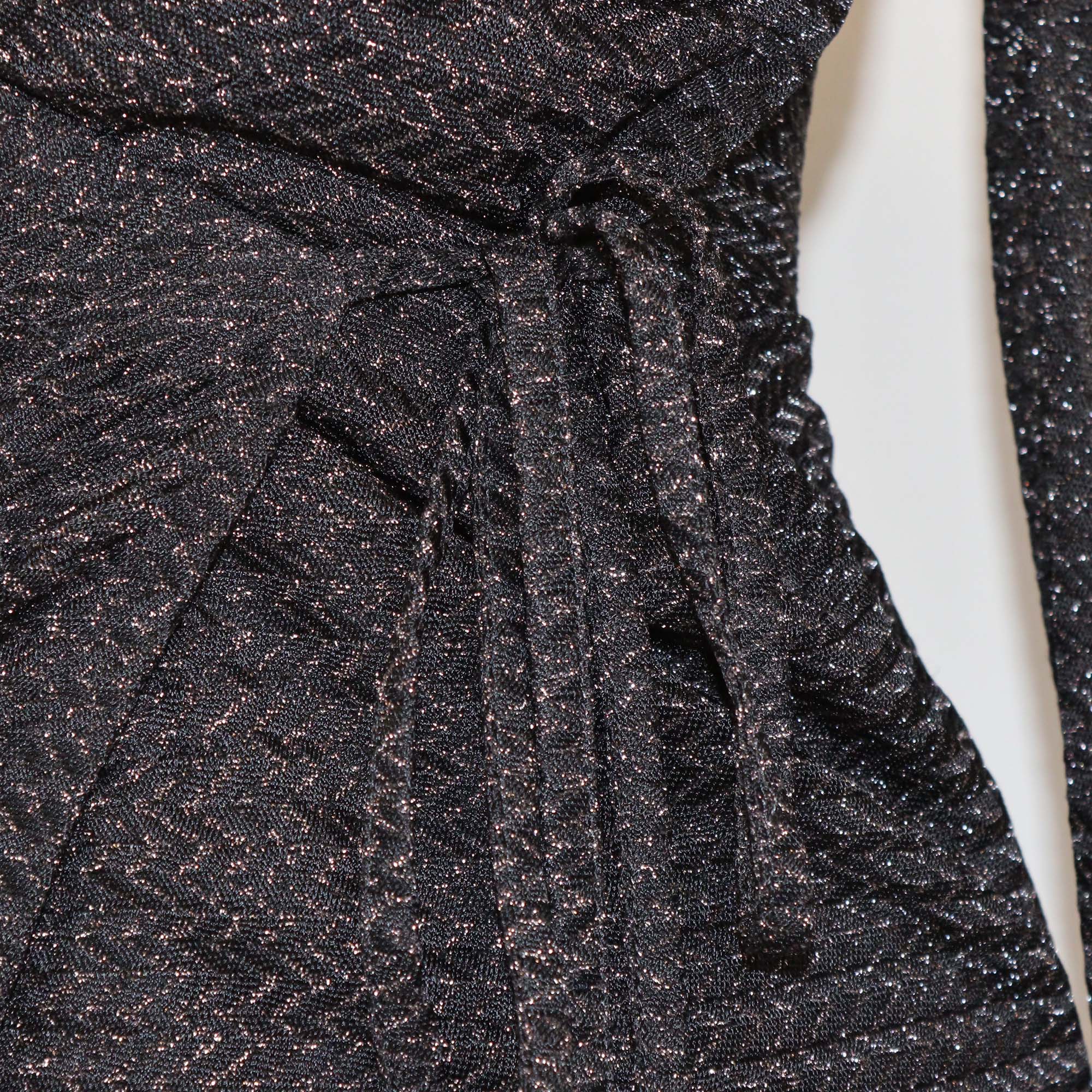 Missoni Metallic Black Viscose Raschel Lame Wrap Maxi Dress