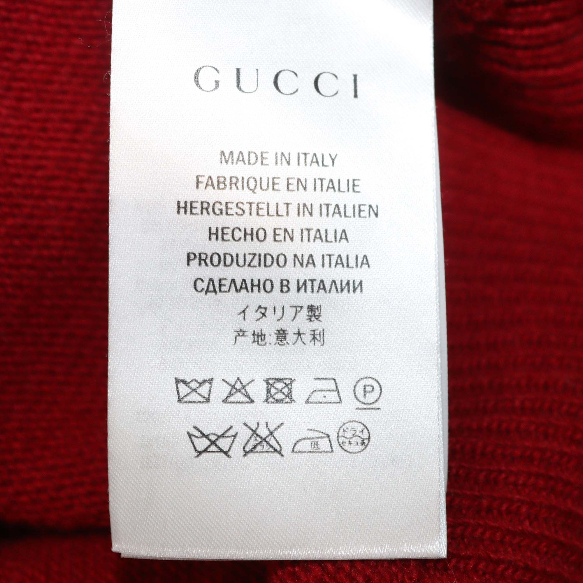 Gucci Red Wool Bee Beaded Embellished Crew Neck Long Sleeve Sweater