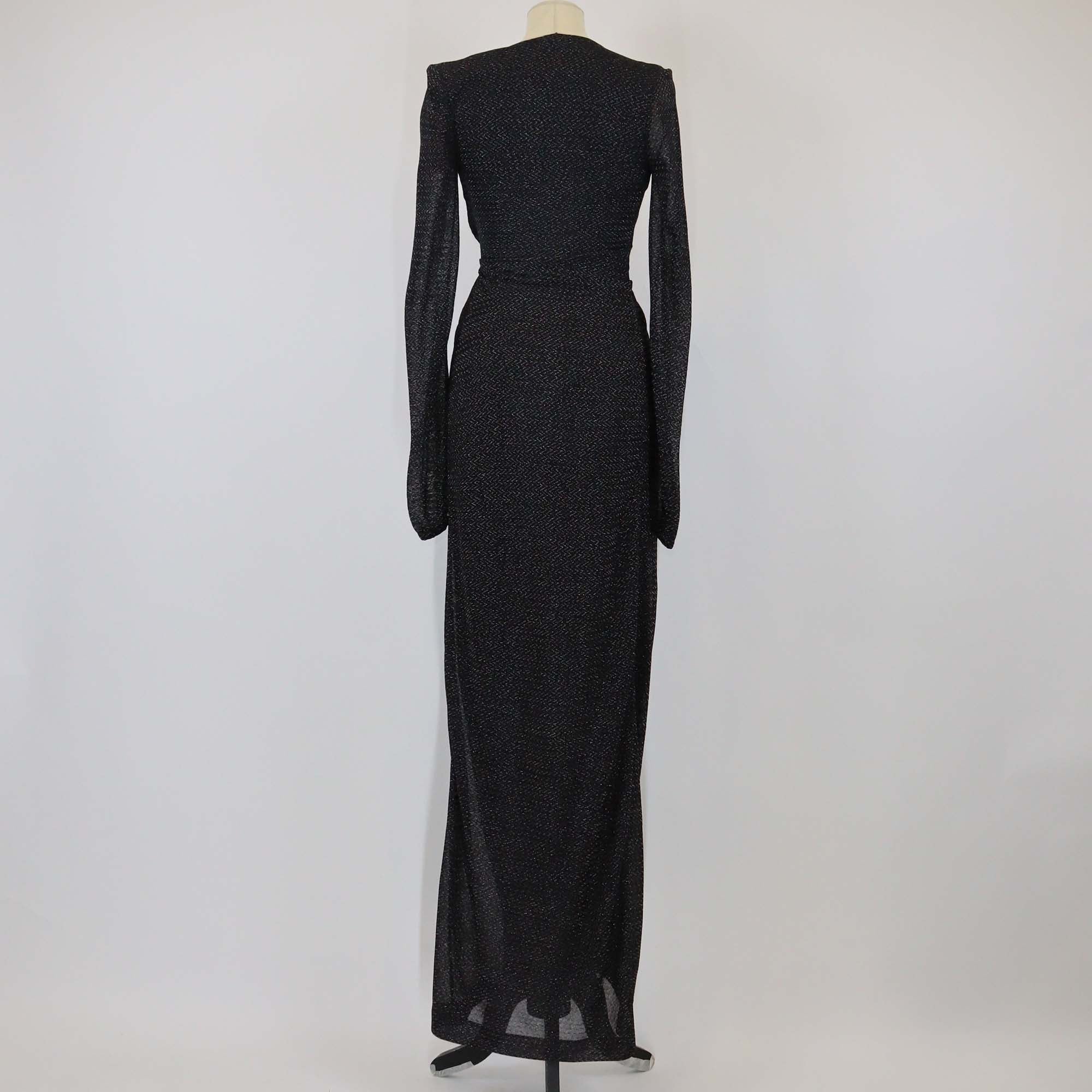 Missoni Metallic Black Viscose Raschel Lame Wrap Maxi Dress