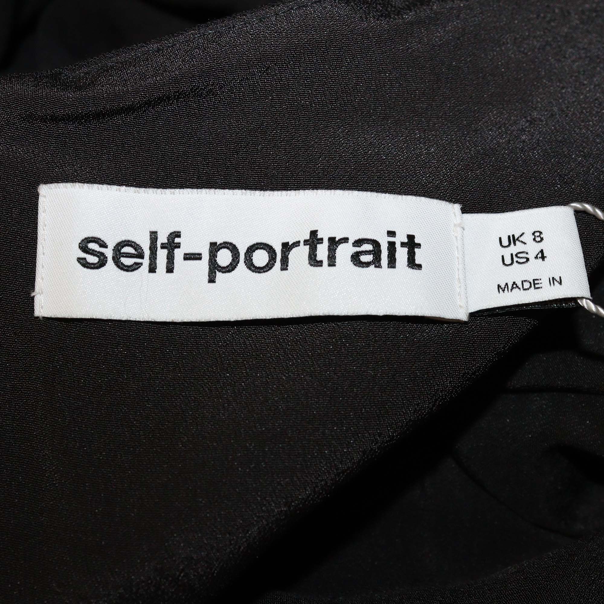 Self-Portrait Black Diamante Bust Midi Dress