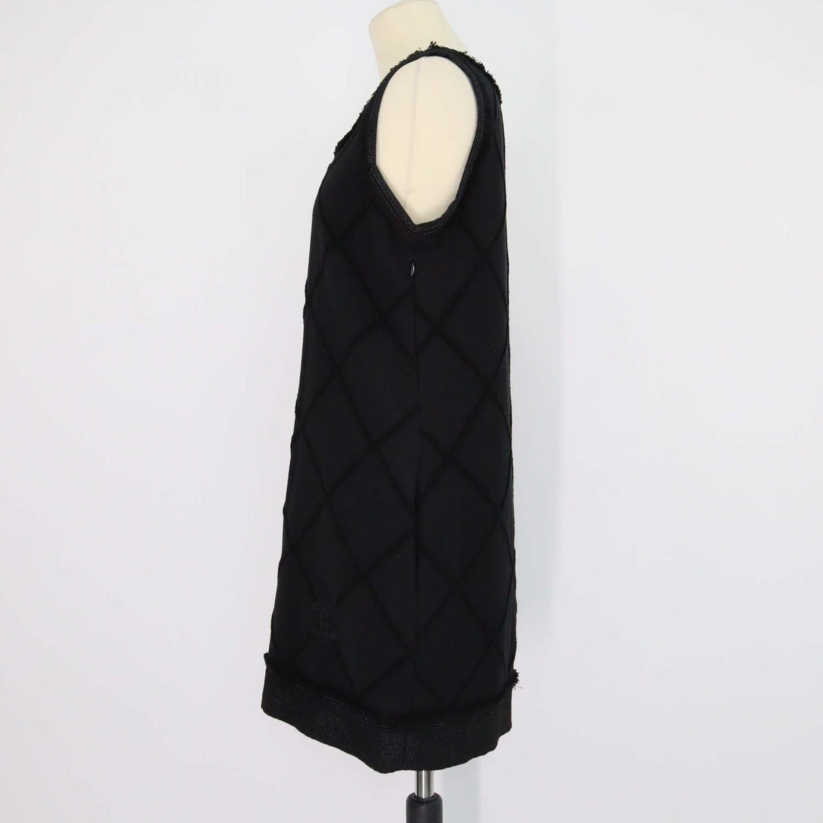 Chanel Black Blend Cotton Quilted Fringe Sleeveless Midi Dress