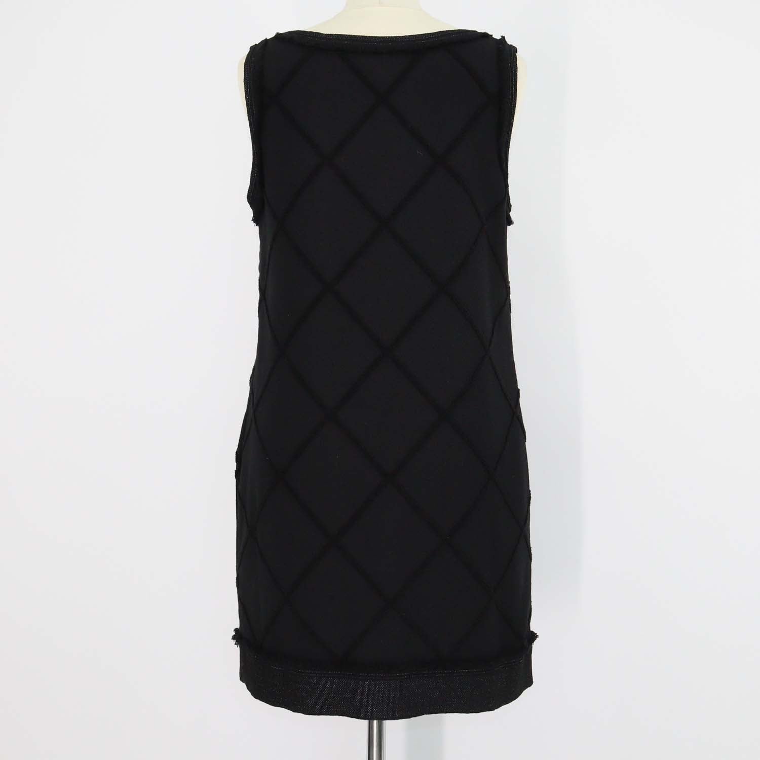 Chanel Black Blend Cotton Quilted Fringe Sleeveless Midi Dress