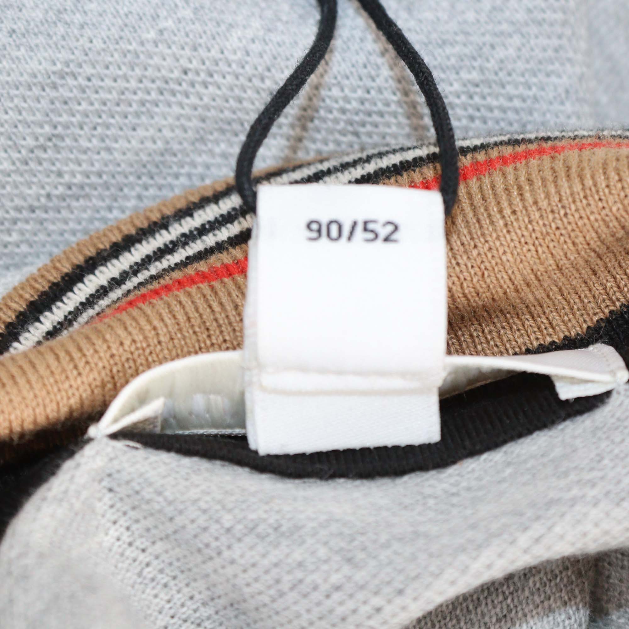 Burberry Kids Grey Melange Cotton Pique Striped Trims Polo Shirt