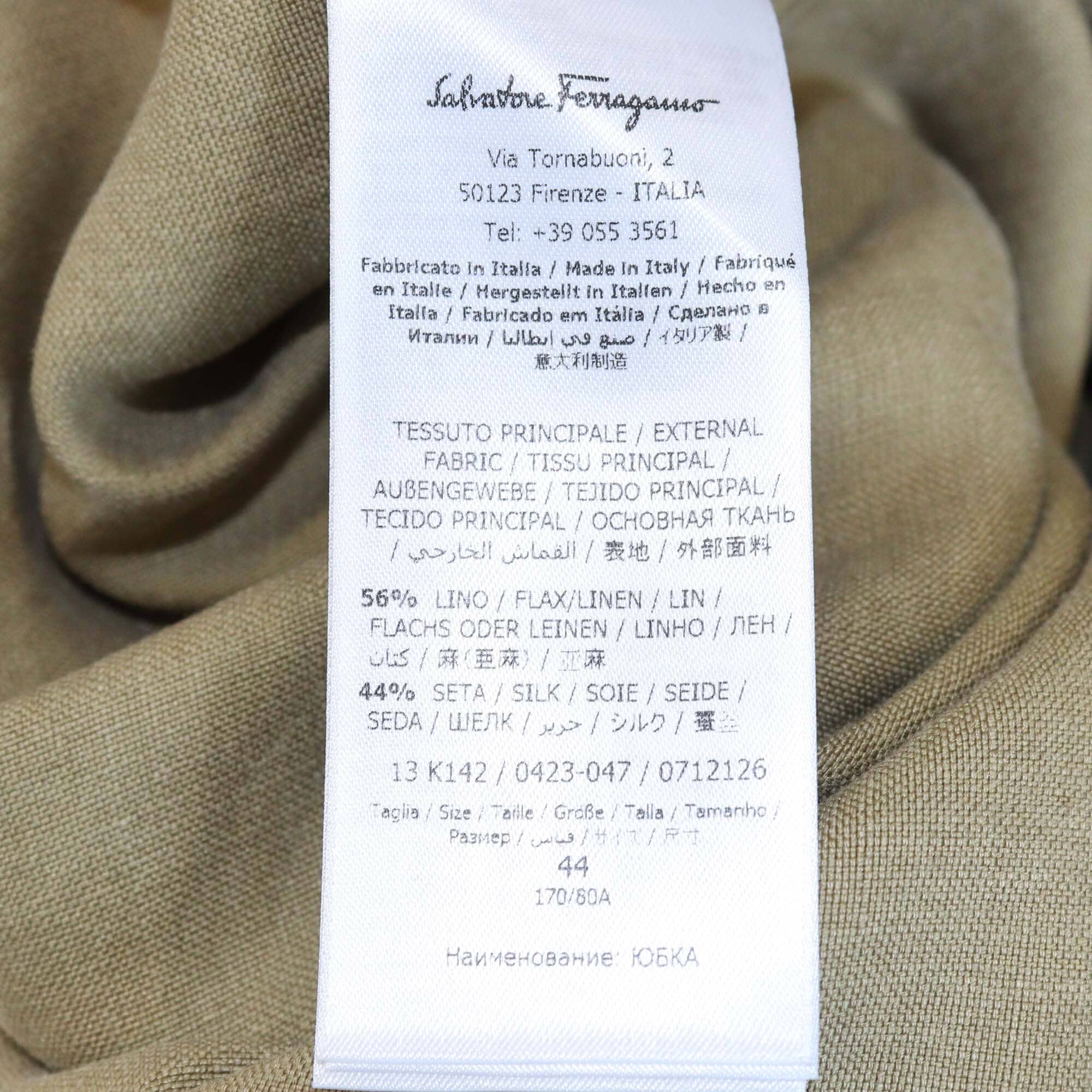 Salvatore Ferragamo Khaki Linen Midi Skirt Womens Salvatore Ferragamo