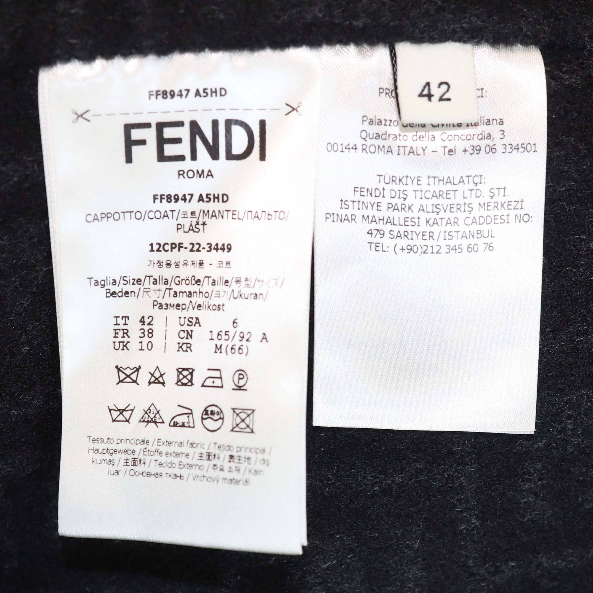 Fendi Black/Grey Wool & Silk Long Coat Womens Fendi