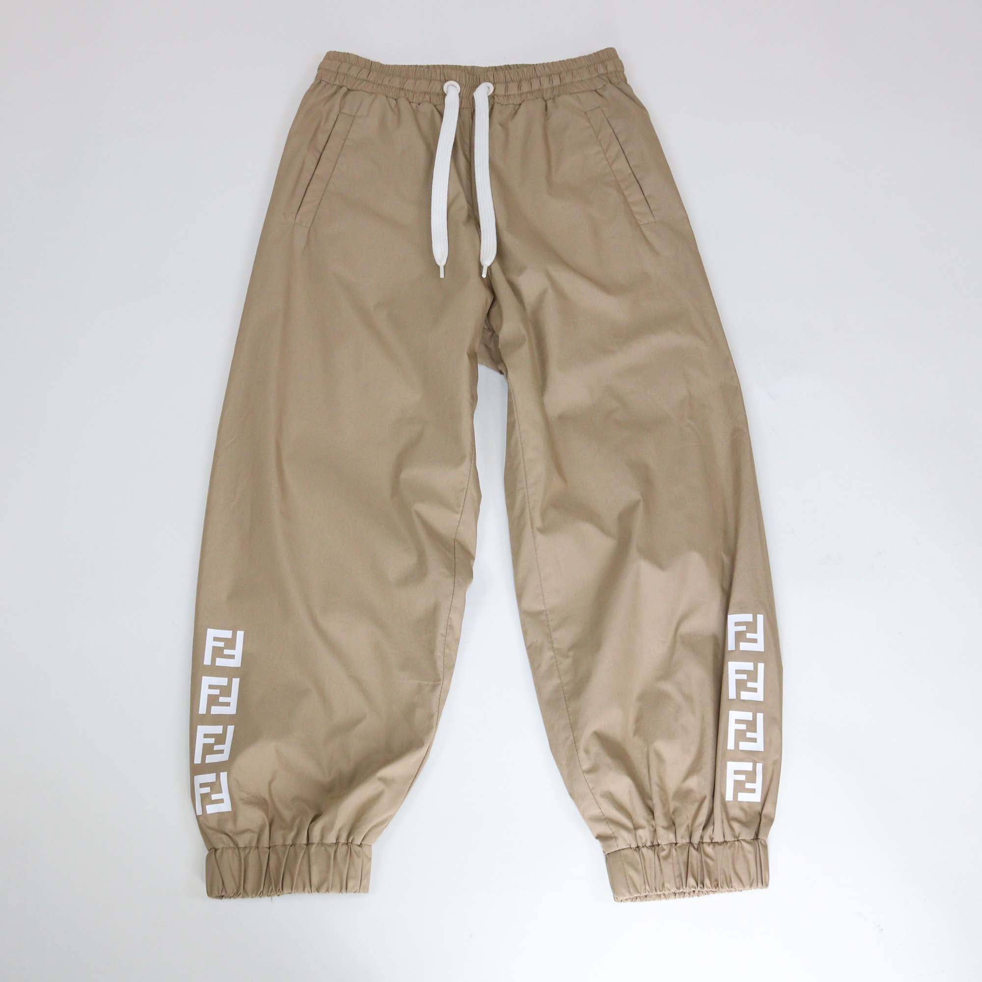 Fendi Kids Beige Blend Cotton Side FF Jogger Pants