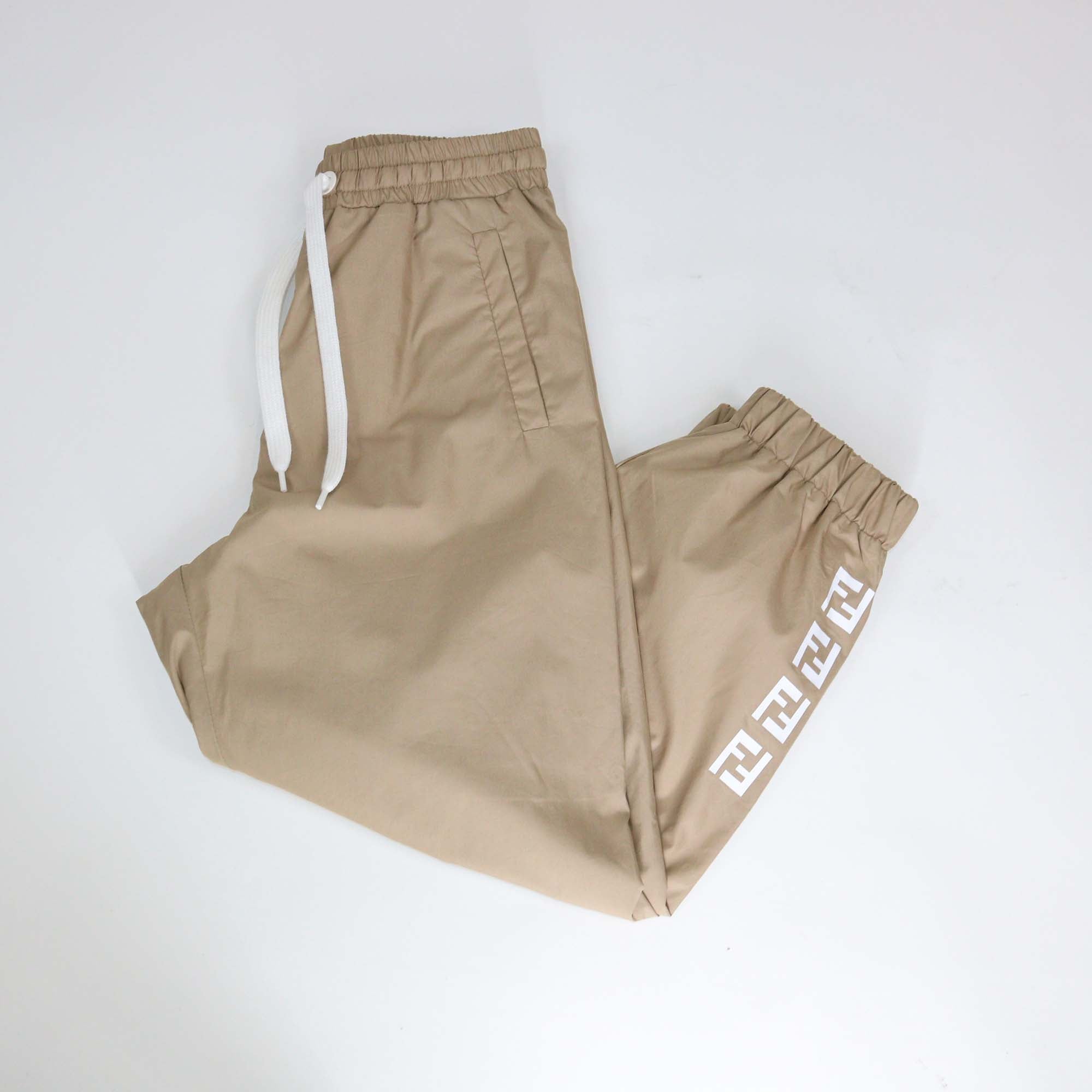 Fendi Kids Beige Blend Cotton Side FF Jogger Pants