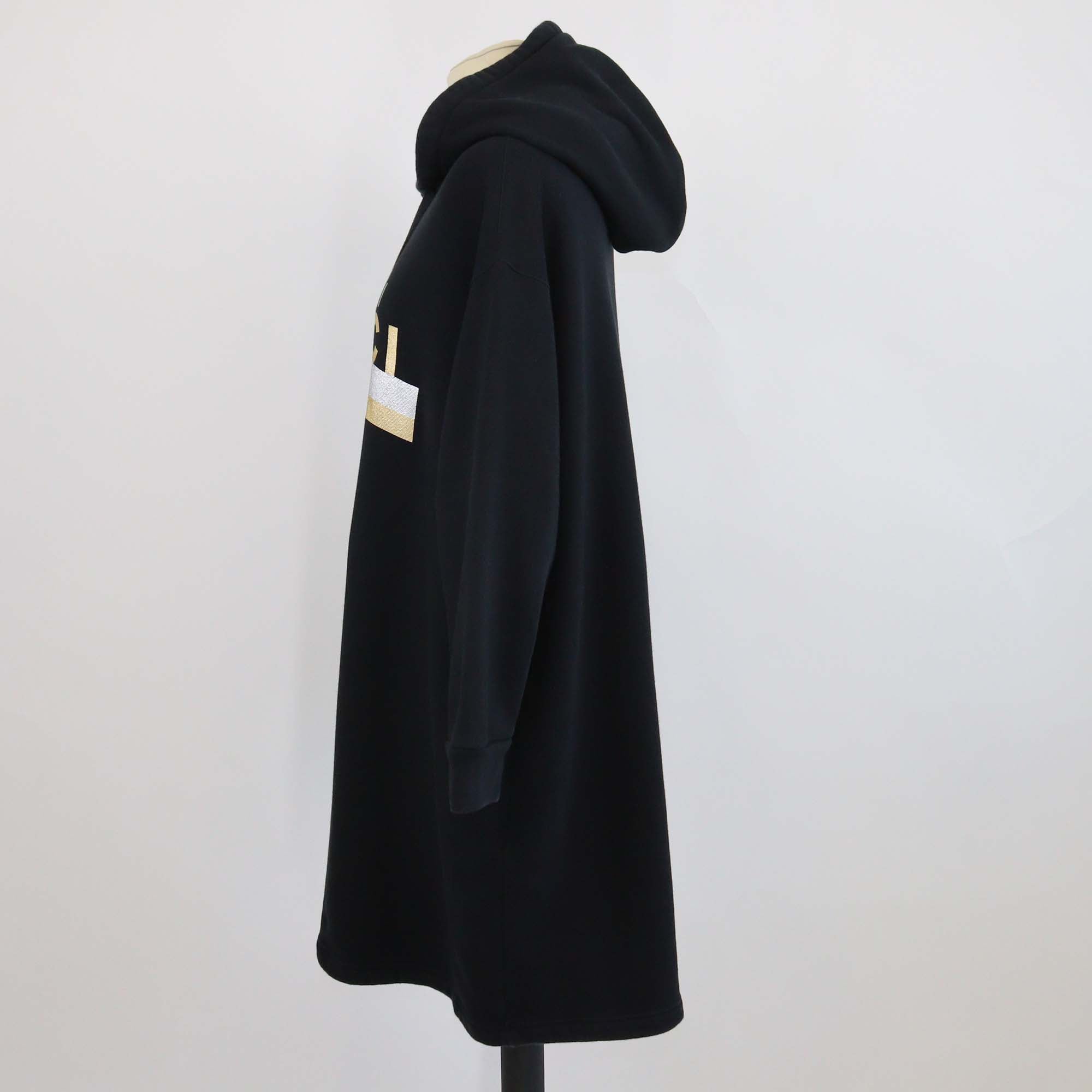 Gucci Black Cotton Logo Print Oversized Hooded Dress