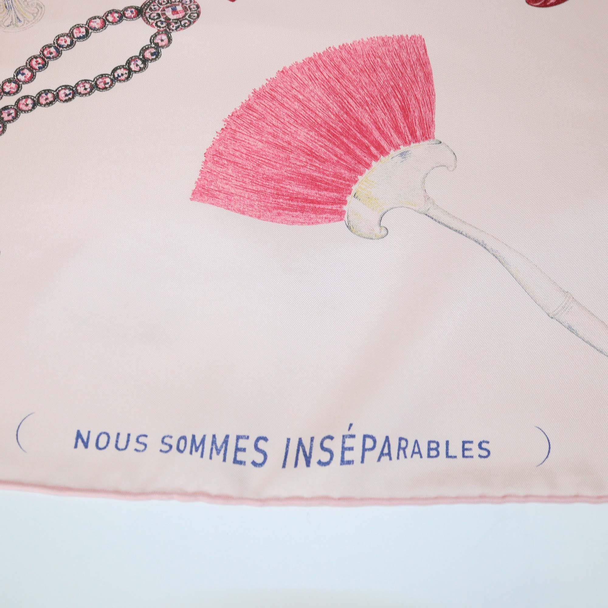Hermes Rose Thé / Rouge H / Bronze Nous Sommes Inseparables scarf 90