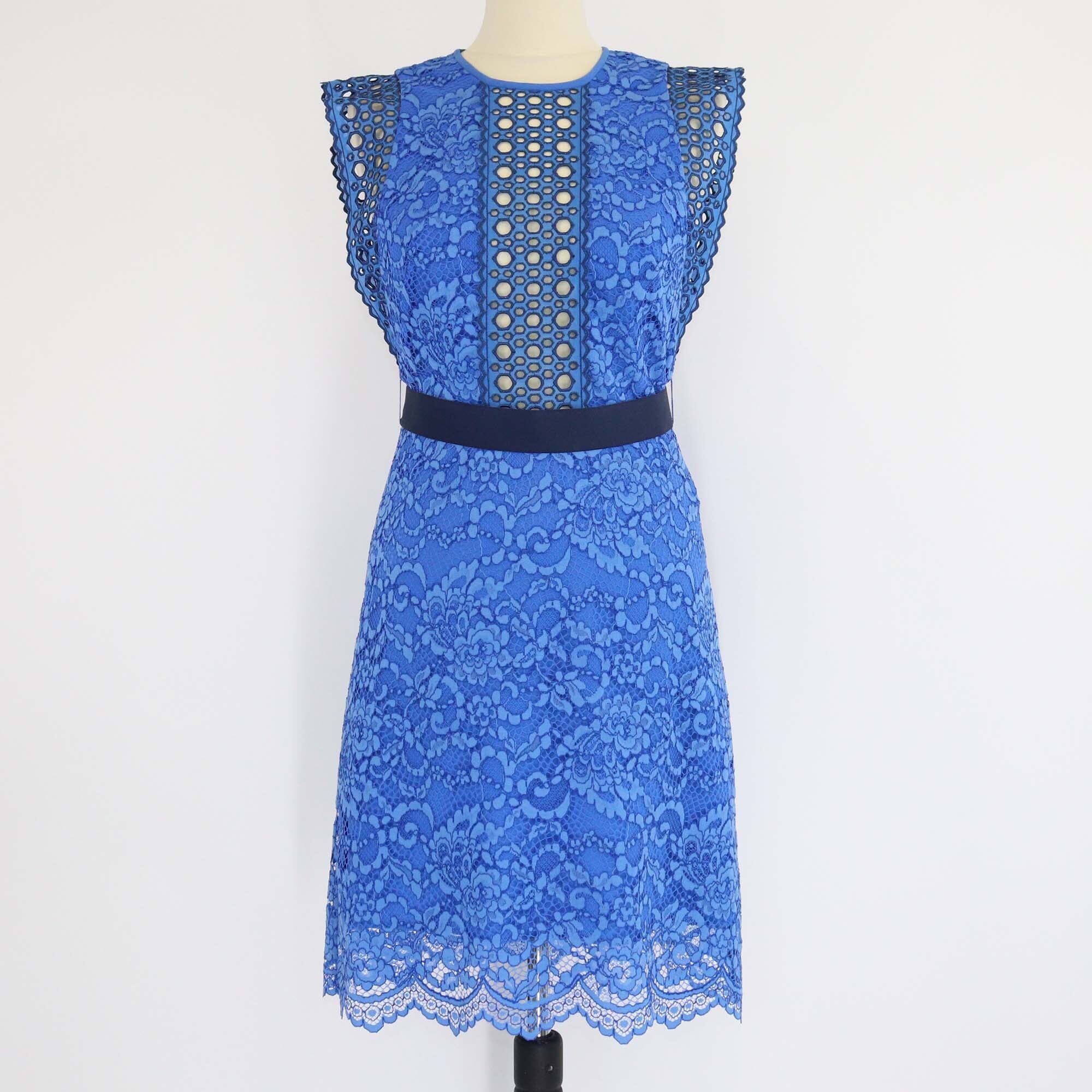 Sandro Blue Eyelet Lace Detail Midi Dress Womens Sandro