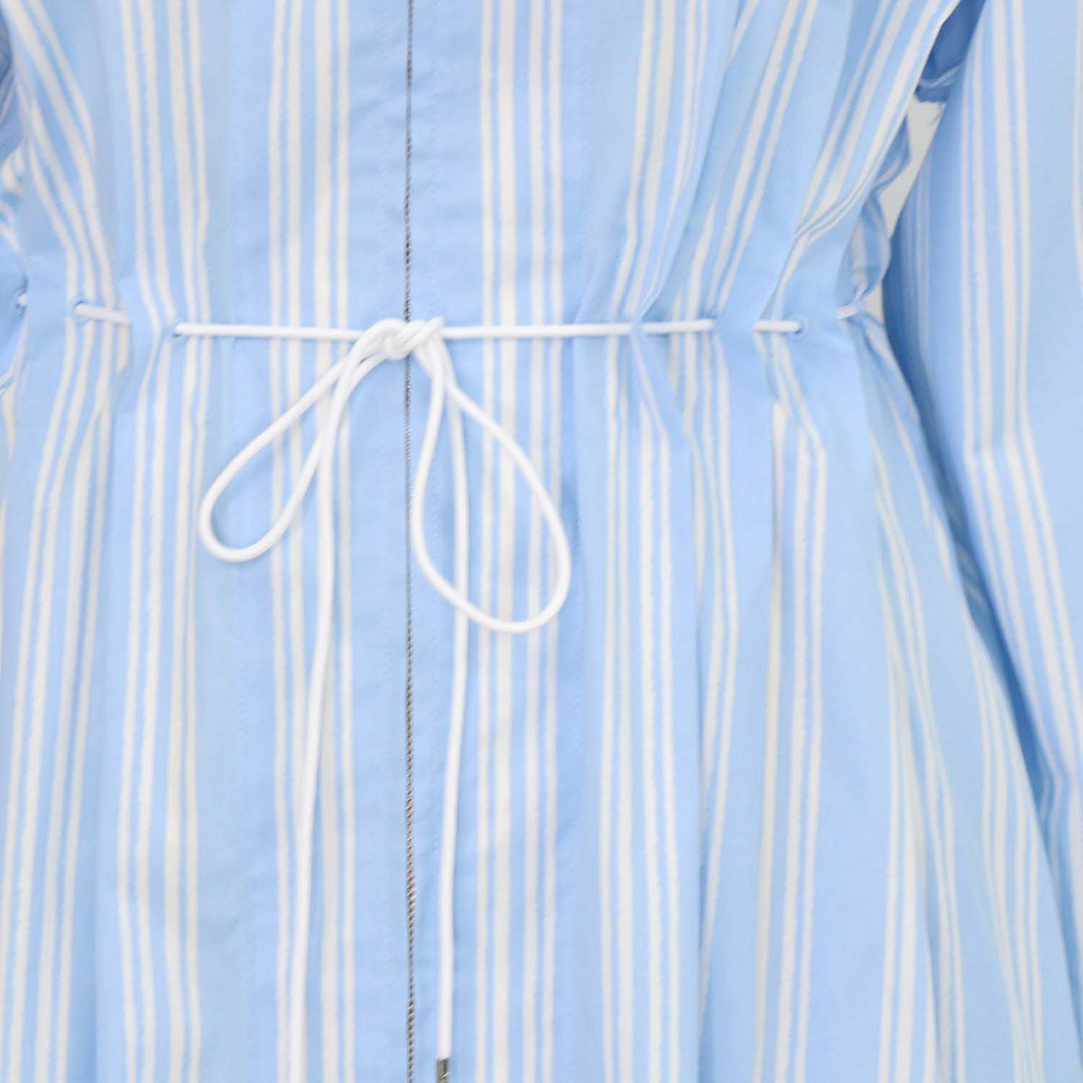 Staud Light Blue/White Cotton Striped Front Zip Tie Belt Midi Dress