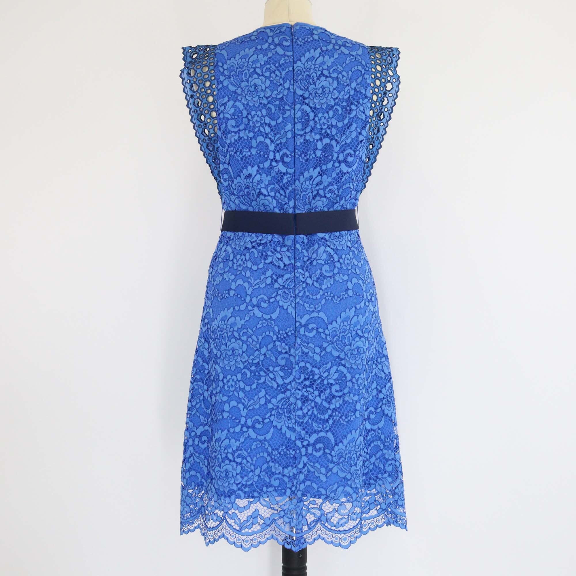 Sandro Blue Eyelet Lace Detail Midi Dress Womens Sandro