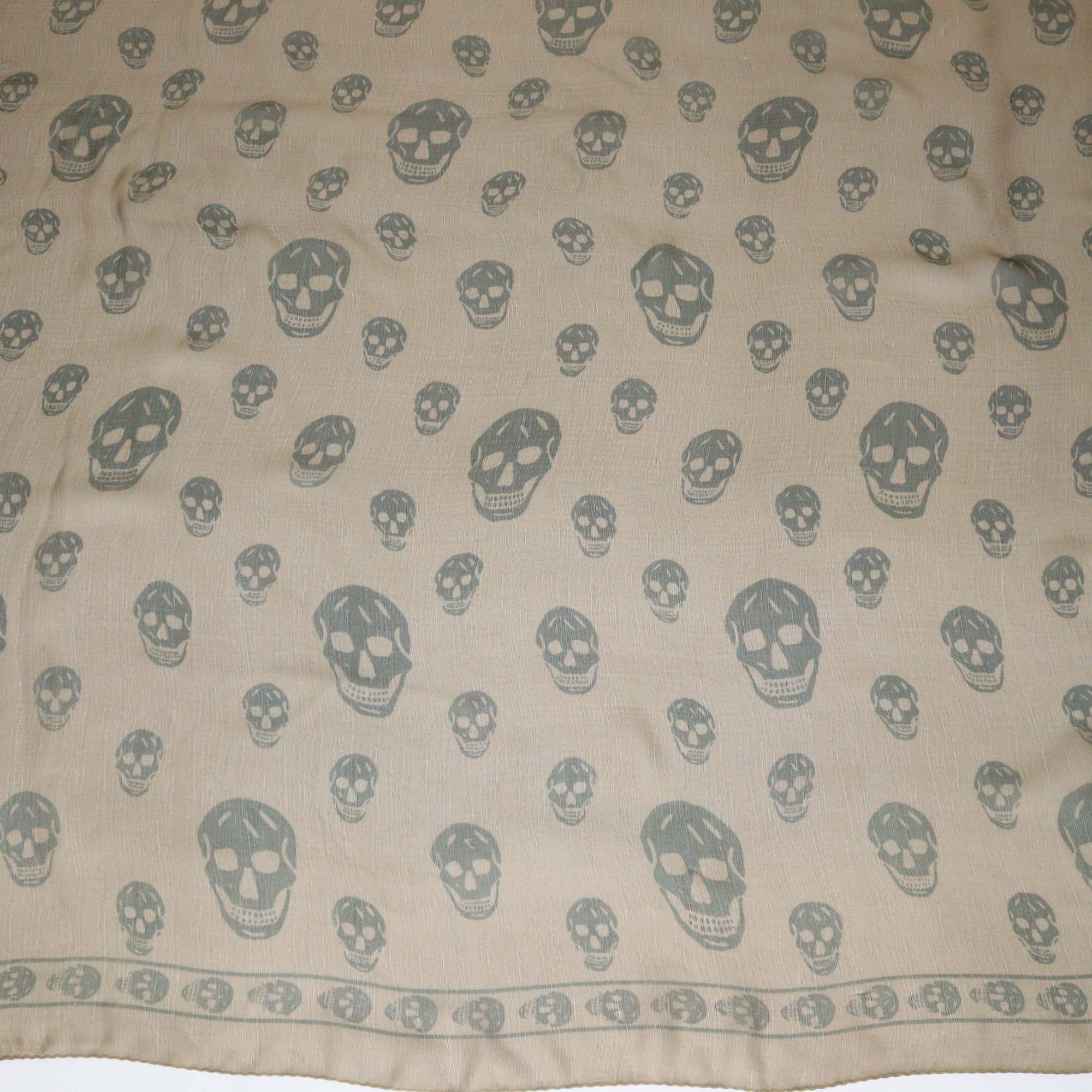 Alexander McQueen Olive Green Silk Skull Print Shawl