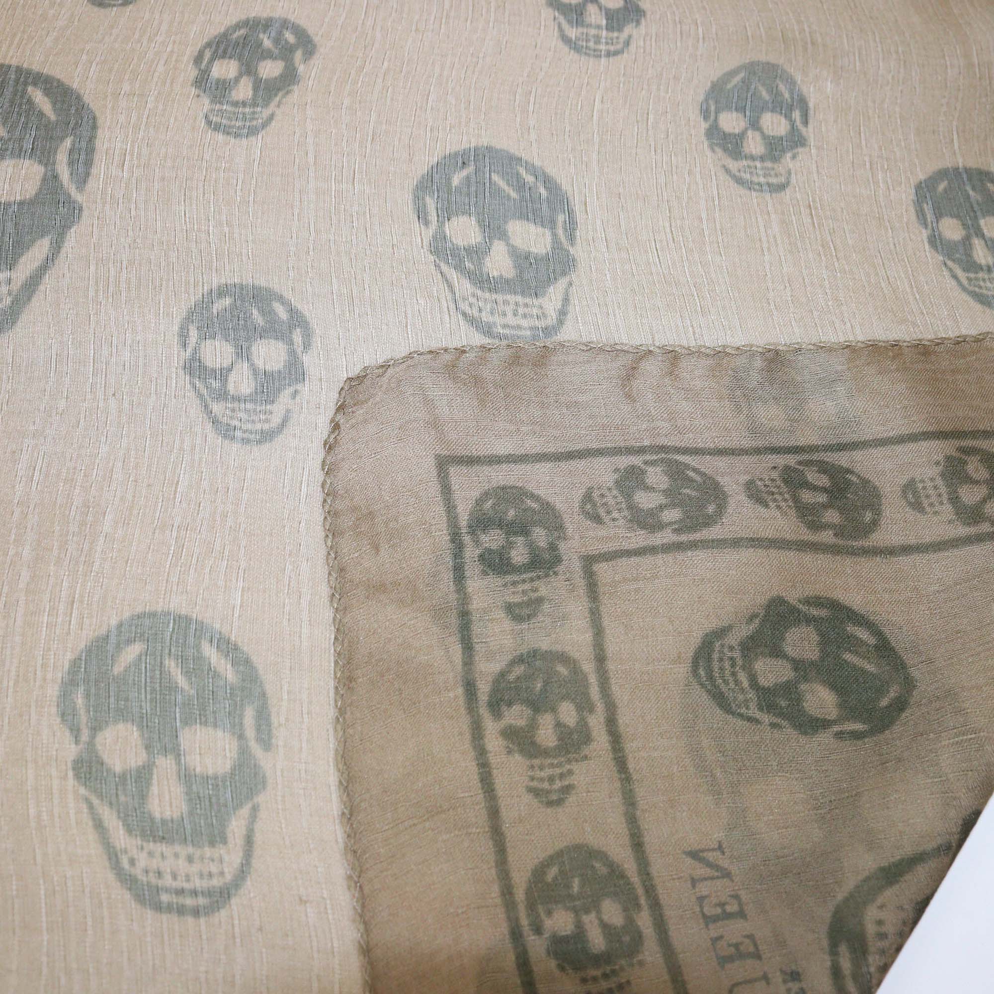 Alexander McQueen Olive Green Silk Skull Print Shawl