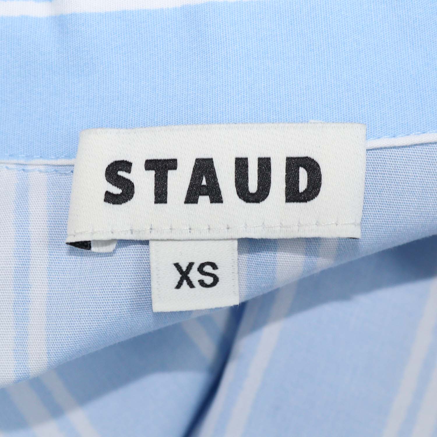 Staud Light Blue/White Cotton Striped Front Zip Tie Belt Midi Dress