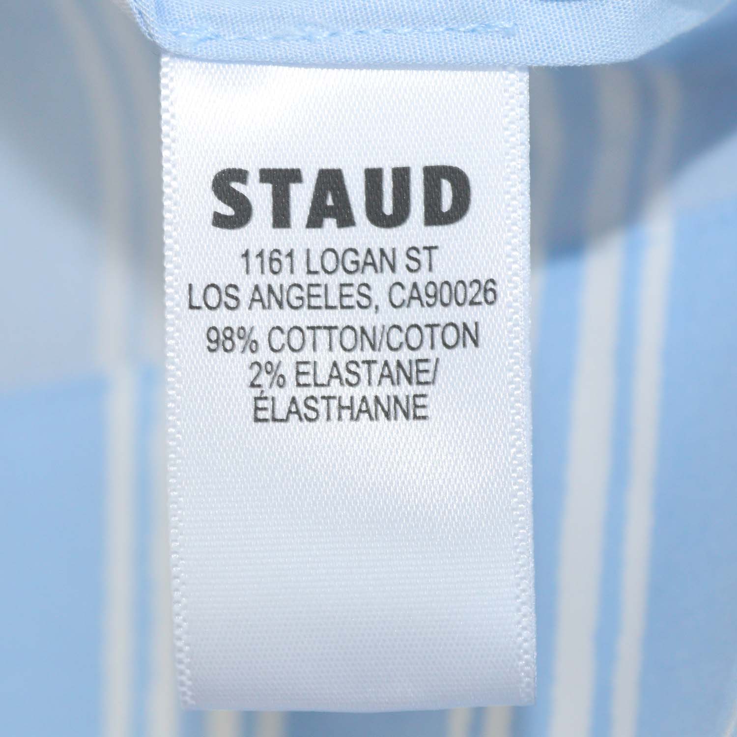 Staud Light Blue/White Cotton Striped Front Zip Tie Belt Midi Dress