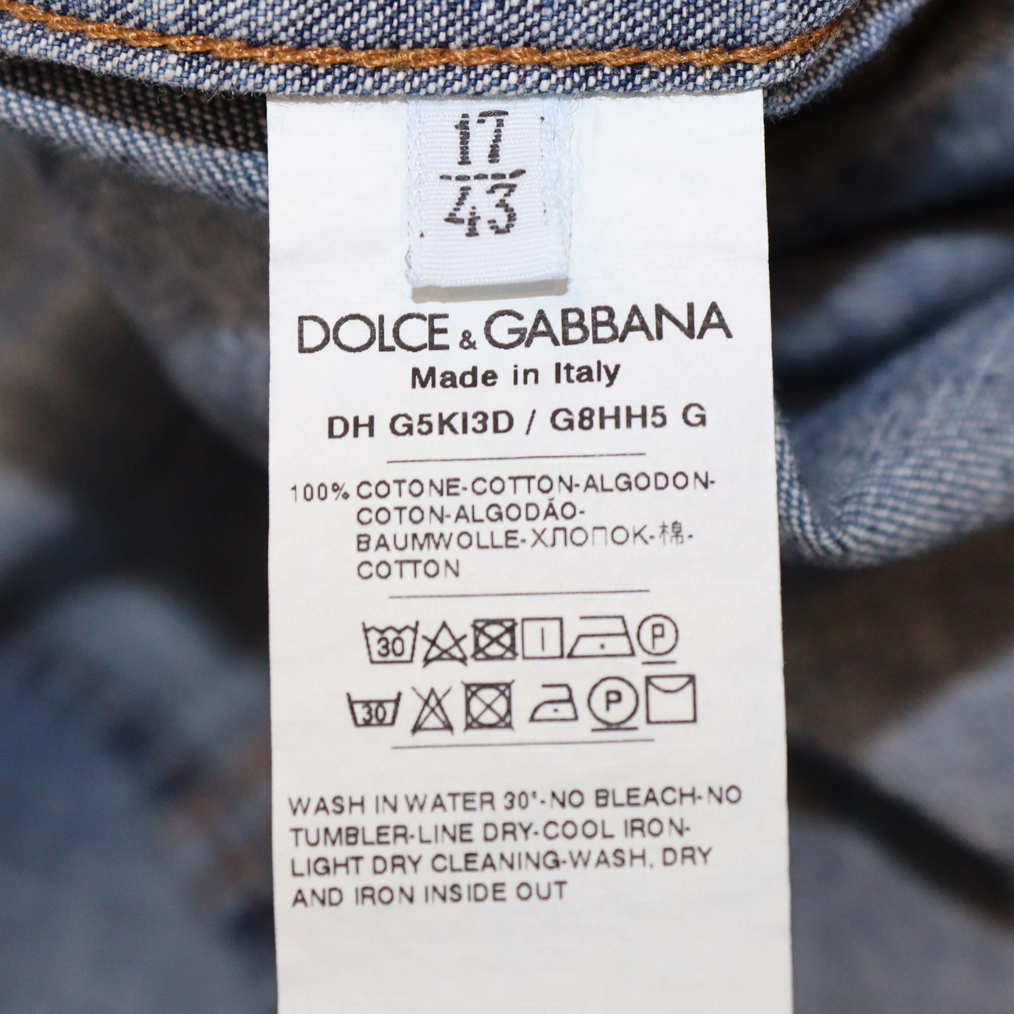 Dolce & Gabbana Blue Washed Denim Double Front Pocket Long Sleeve Shirt