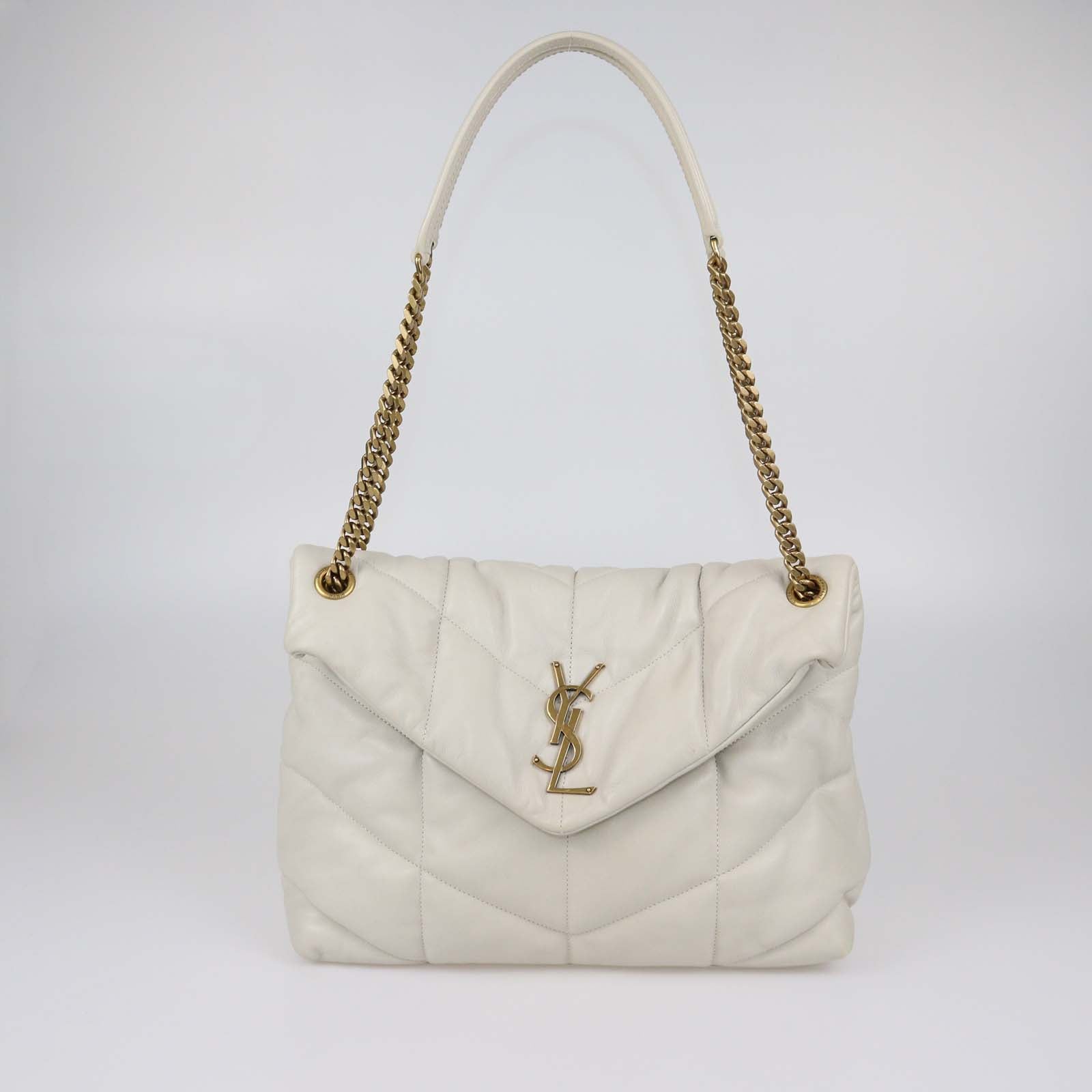 Saint Laurent Beige Matelasse Leather Medium Puffer Loulou Shoulder Bag