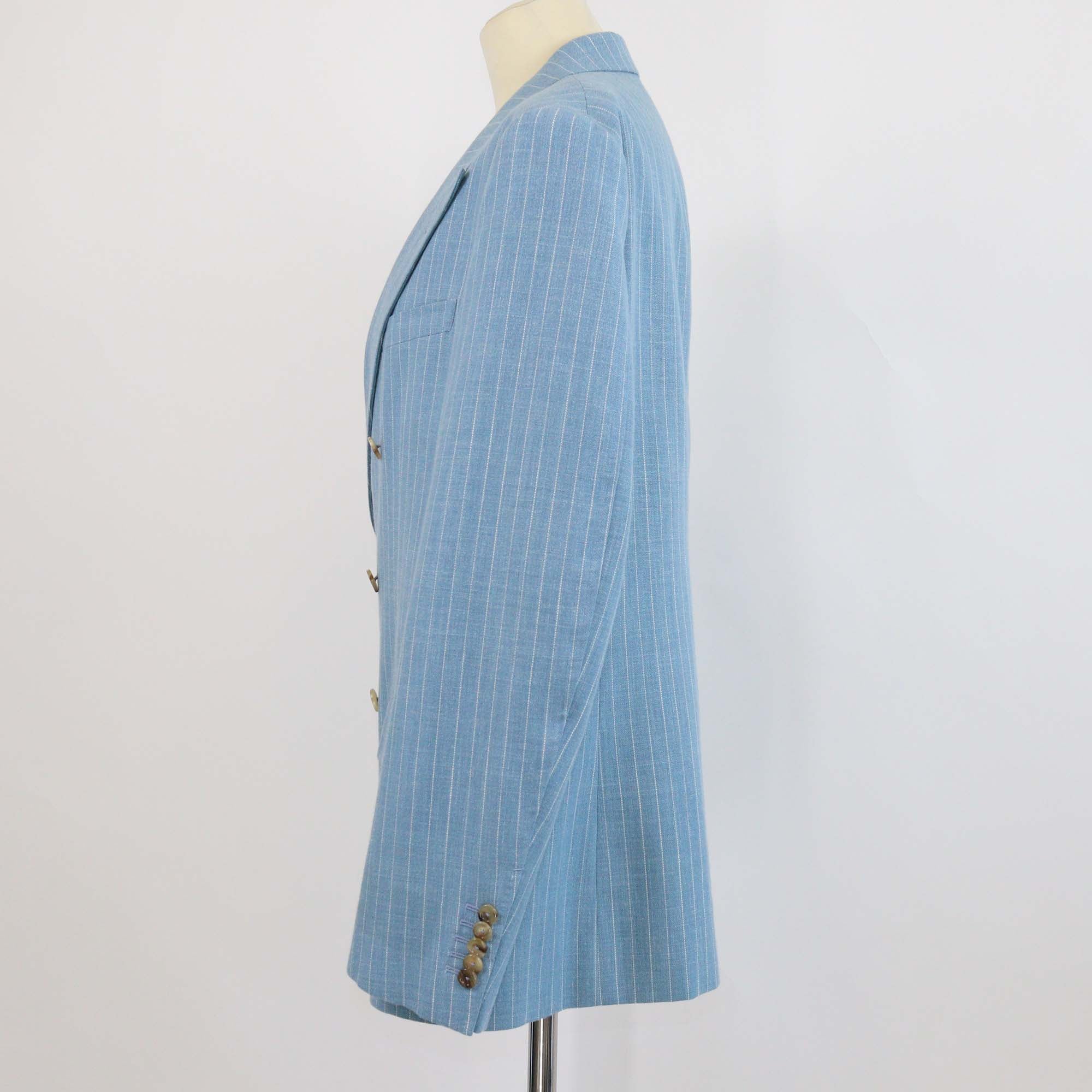 Gucci Light Blue Blend Wool Pinstripes Double Breasted Blazer