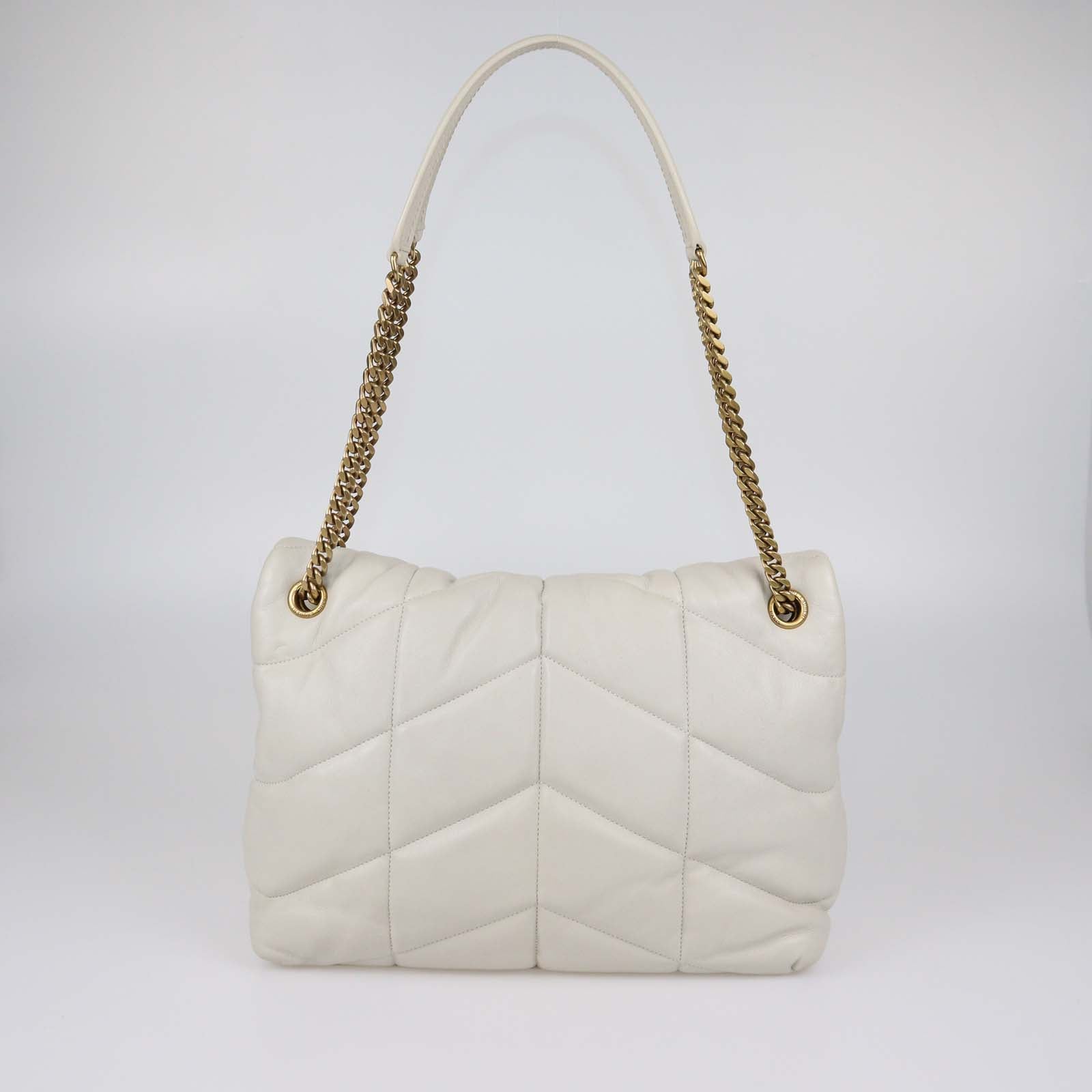 Saint Laurent Beige Matelasse Leather Medium Puffer Loulou Shoulder Bag