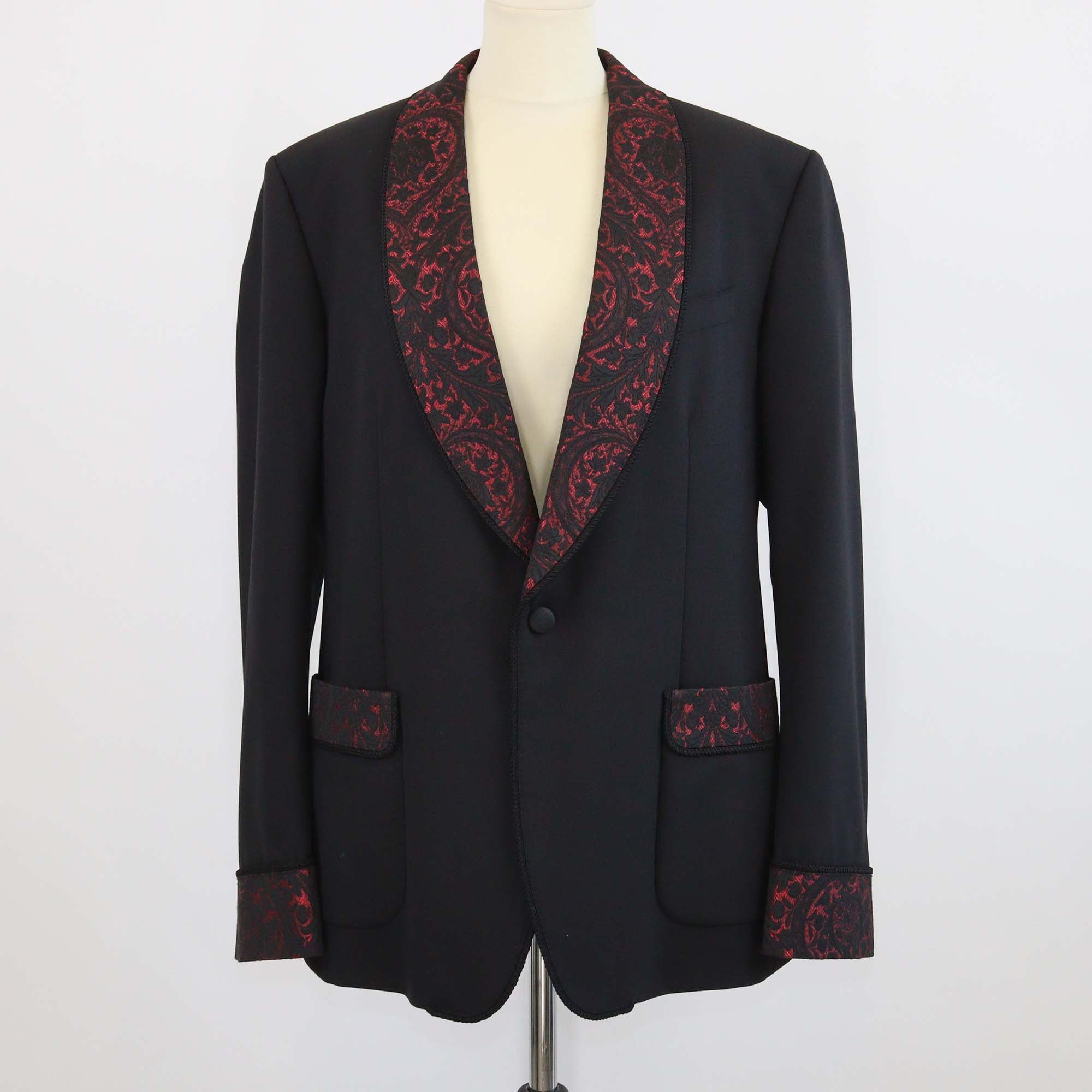 Dolce & Gabbana Black/Red Blend Wool Paisley Embroidered Tuxedo