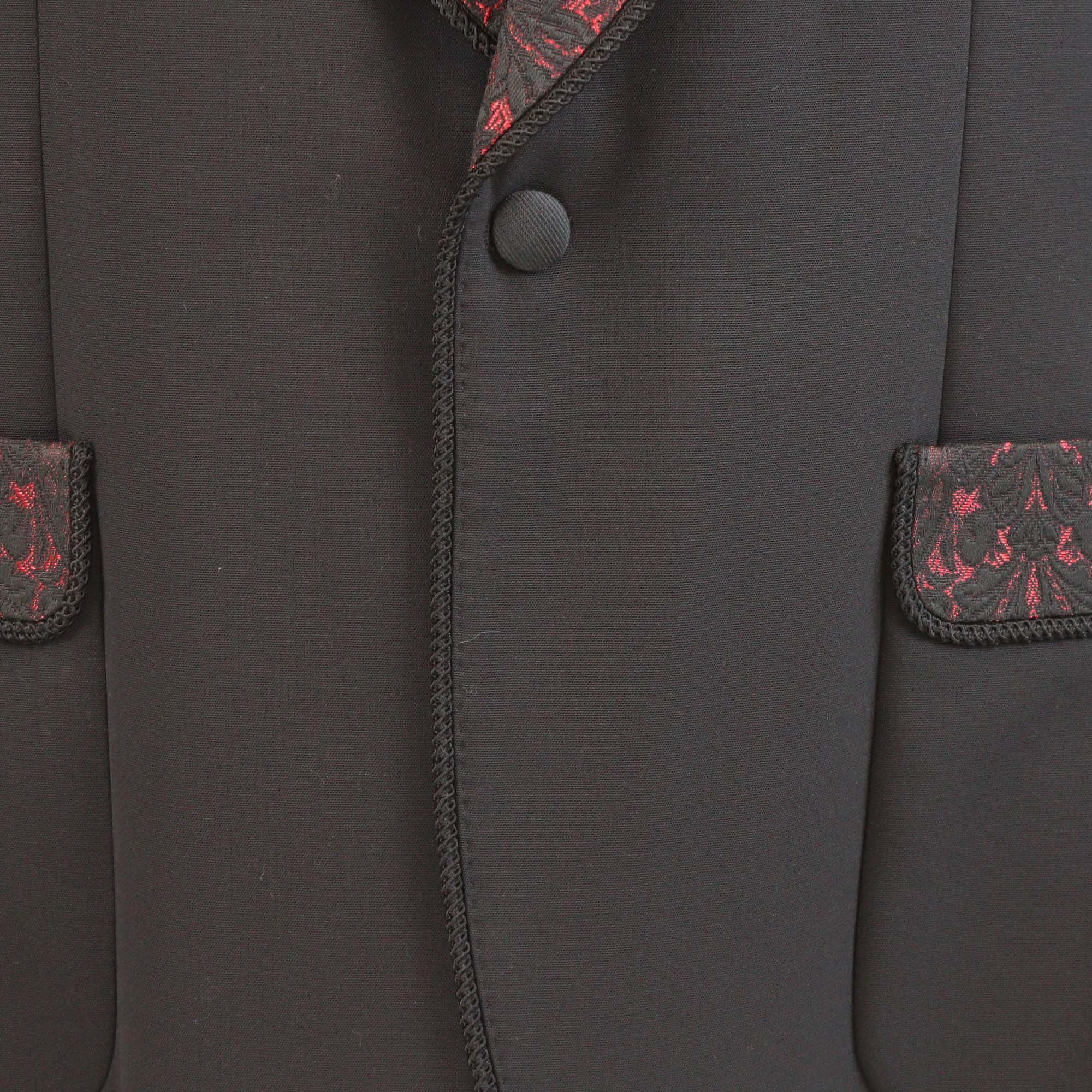 Dolce & Gabbana Black/Red Blend Wool Paisley Embroidered Tuxedo