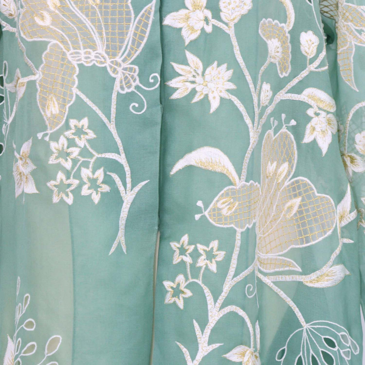 Biyan Green Mesh Floral Embroidered Maxi Dress