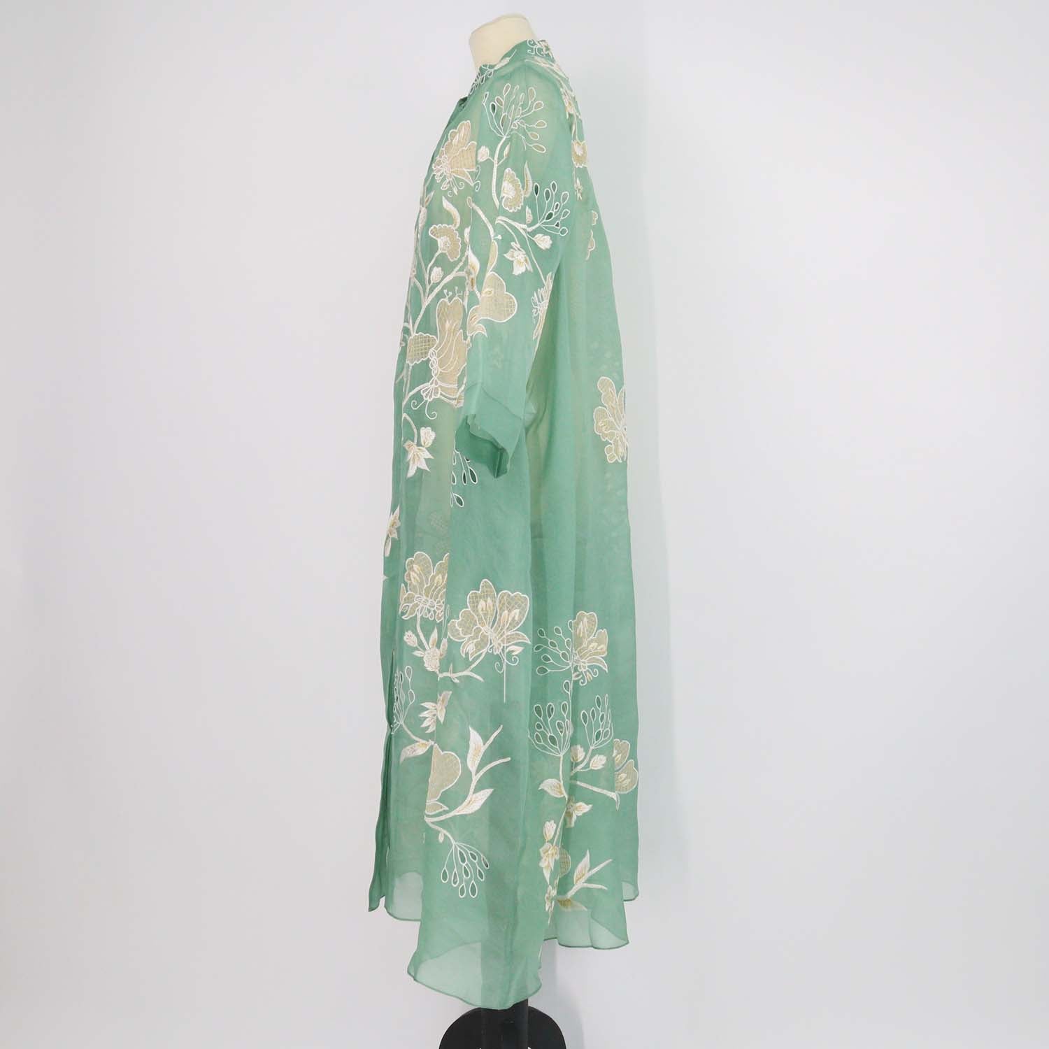 Biyan Green Mesh Floral Embroidered Maxi Dress