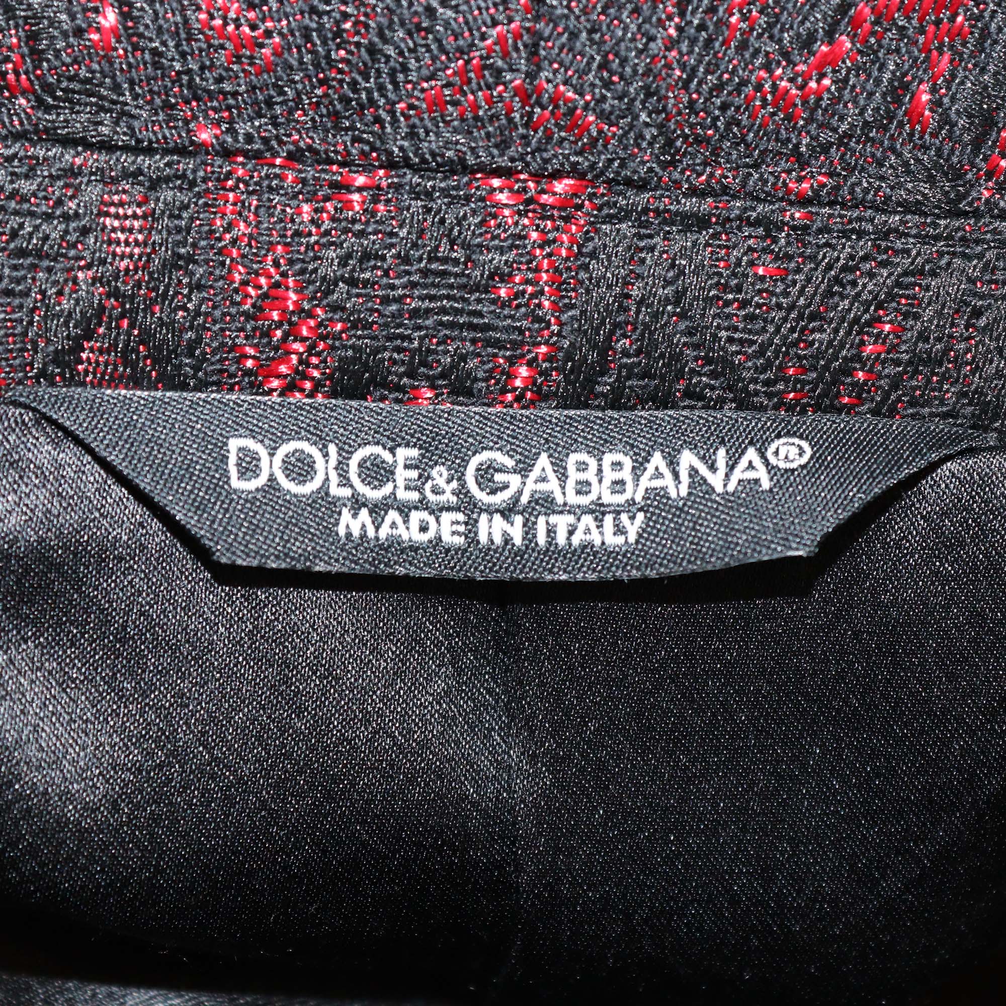 Dolce & Gabbana Black/Red Blend Wool Paisley Embroidered Tuxedo