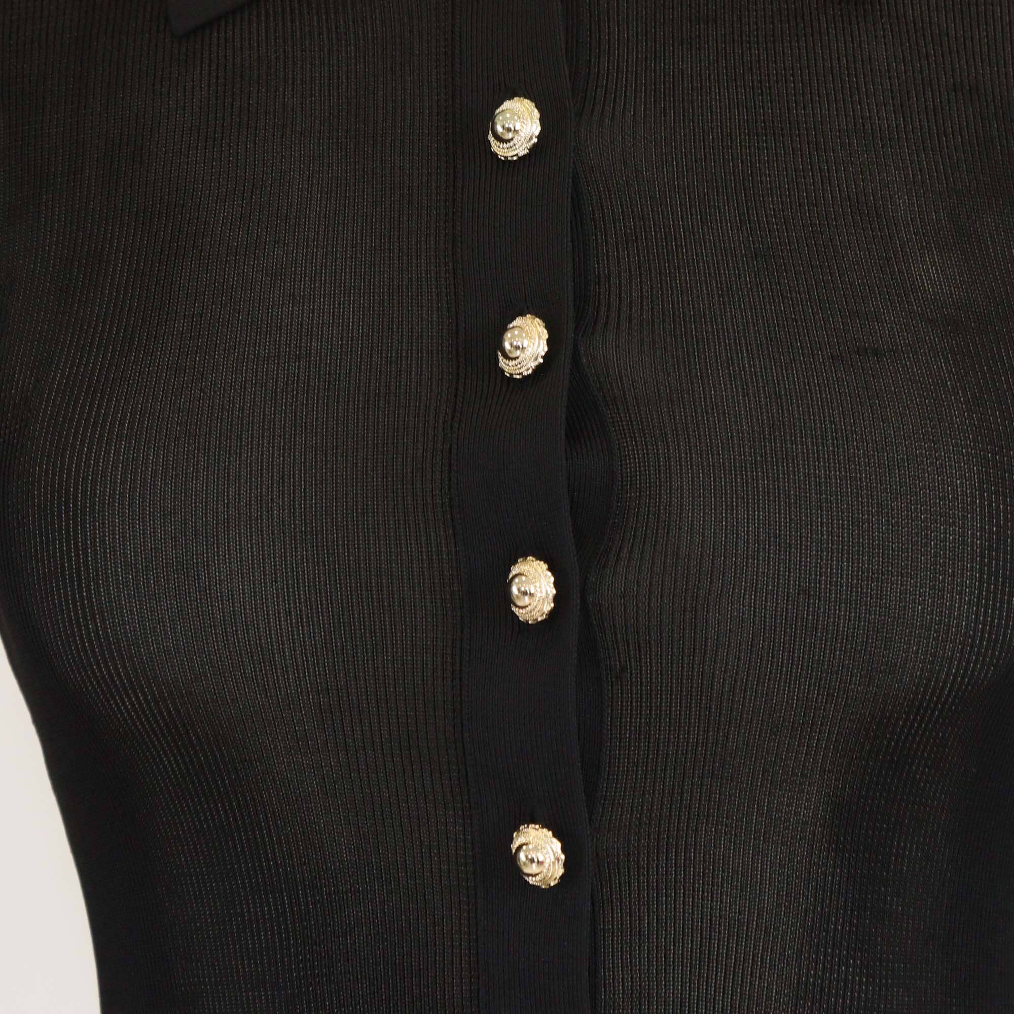 Self Portrait Black Knit Viscose Long Sleeve Bodysuit Womens Self Portrait