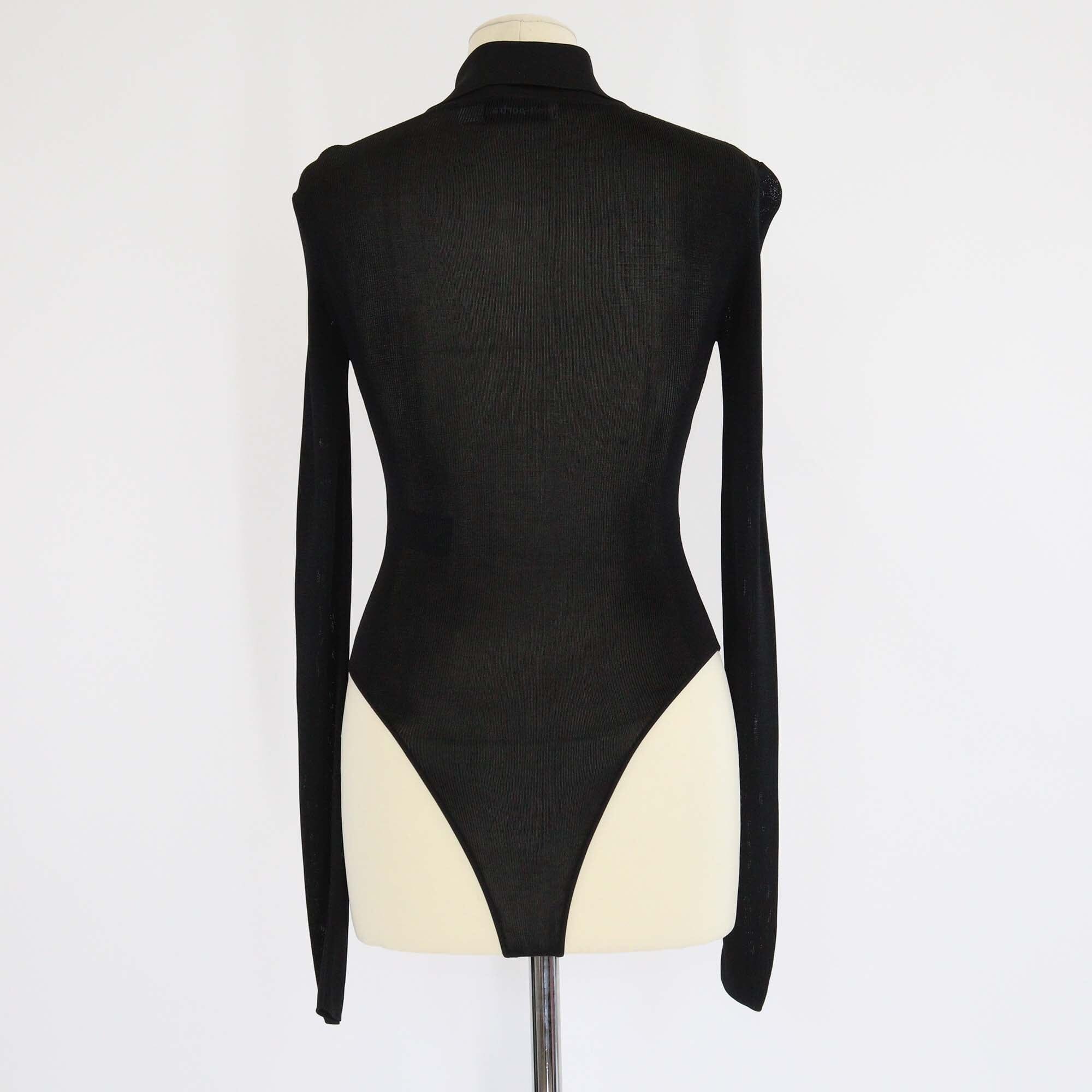 Self Portrait Black Knit Viscose Long Sleeve Bodysuit Womens Self Portrait