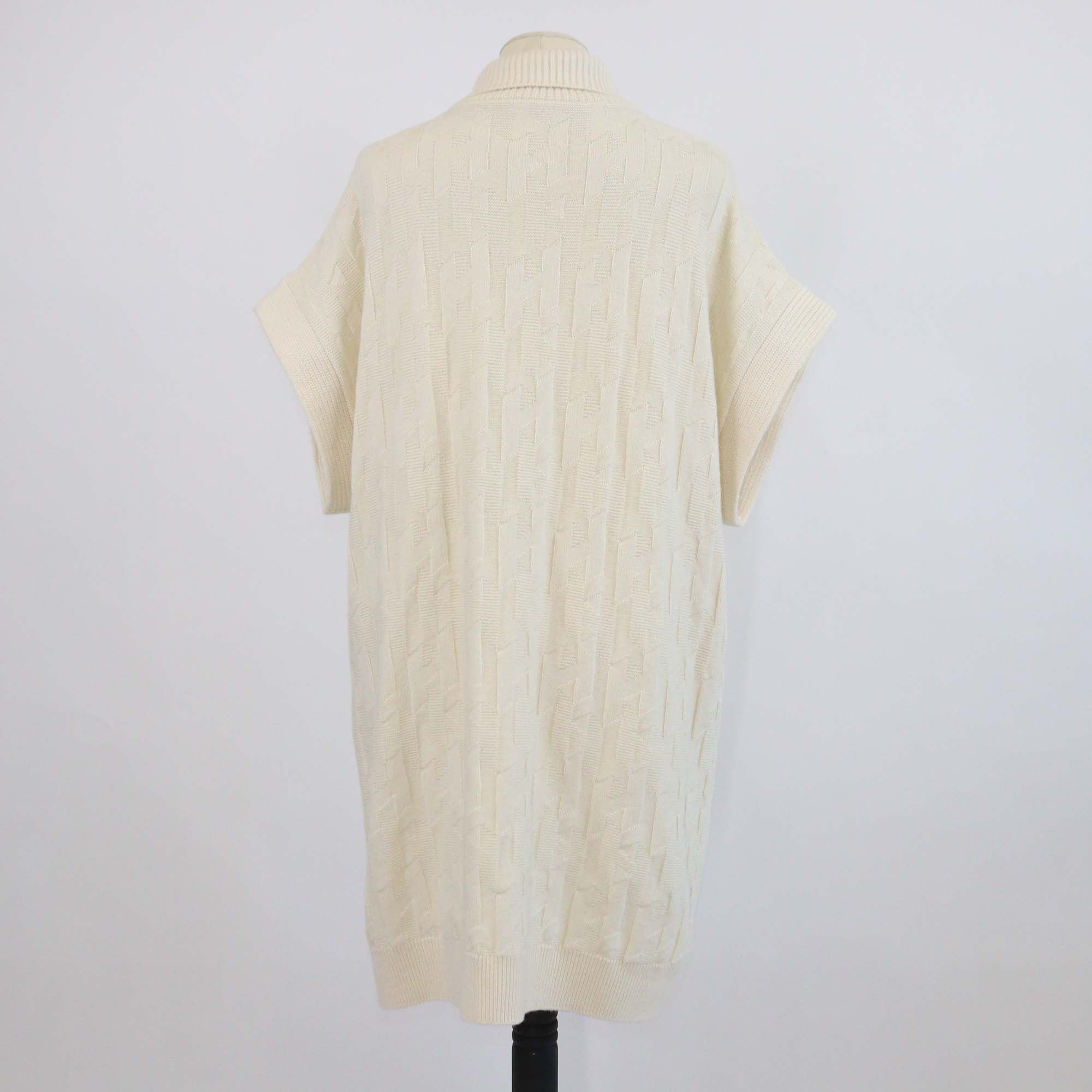 Hermes Cream Knitted Wool H All over Short Sleeve Half Zip Sweater Dress