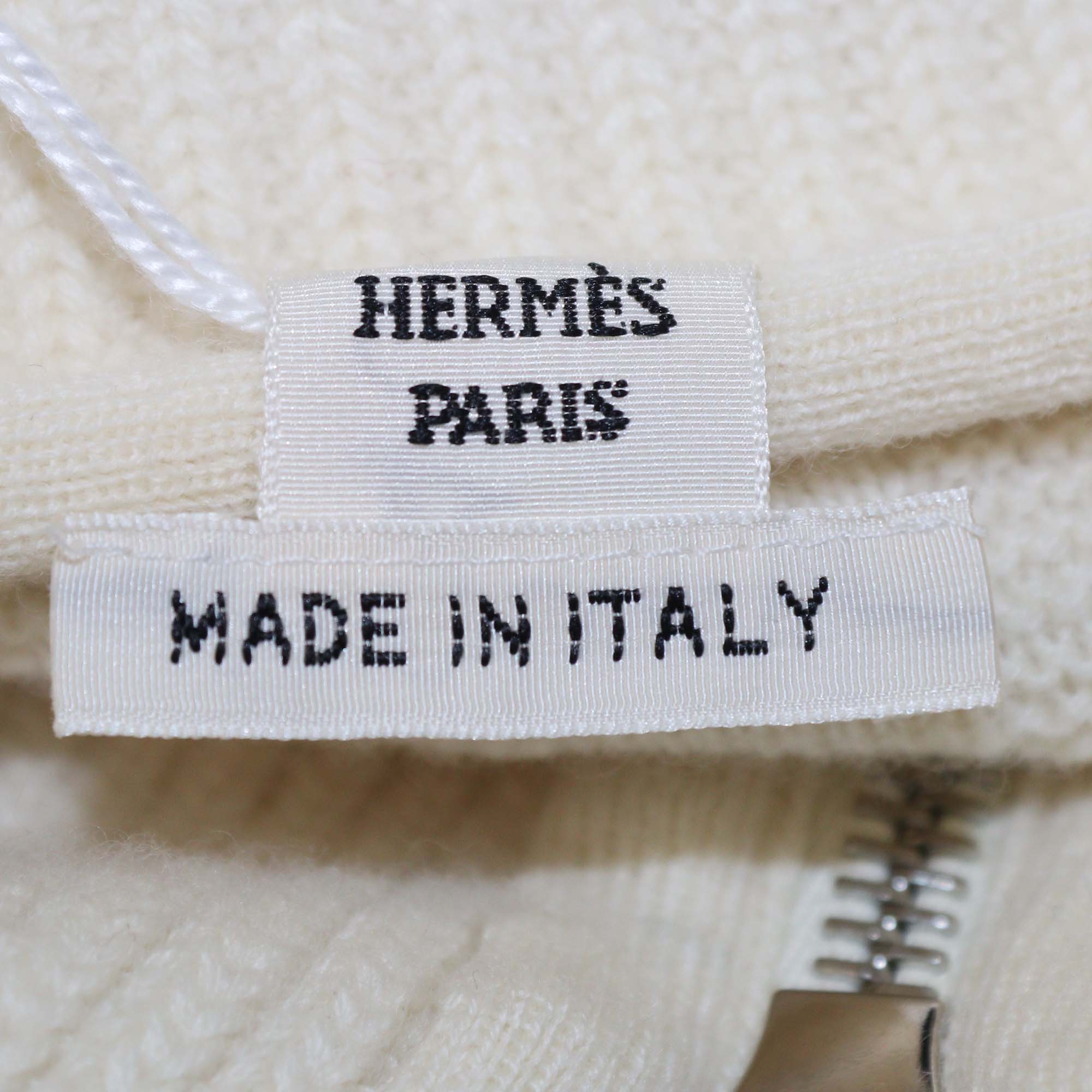 Hermes Cream Knitted Wool H All over Short Sleeve Half Zip Sweater Dress