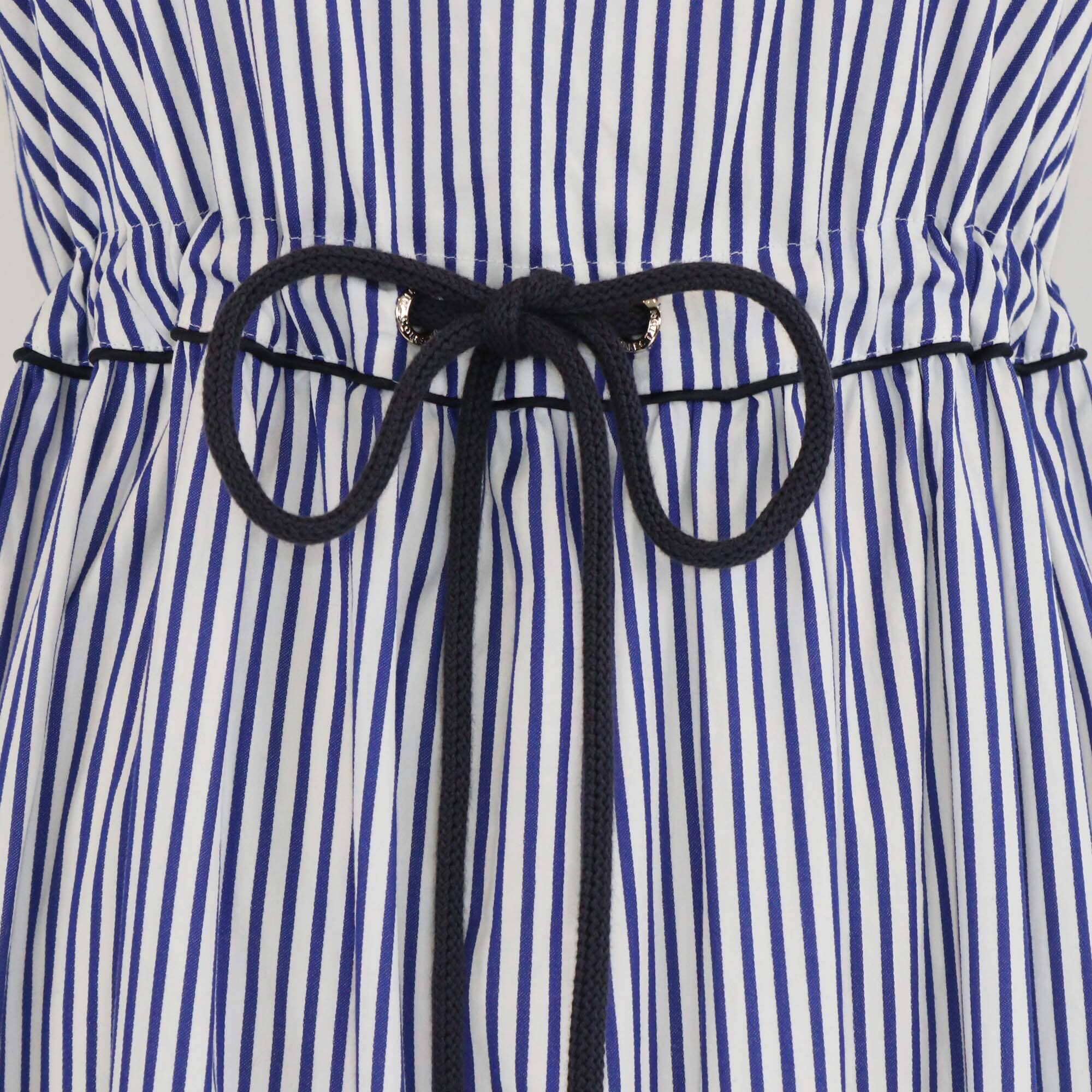 Tommy Hilfiger Blue/White Cotton Striped Pleated Sleeveless Maxi Dress Womens Tommy Hilfiger