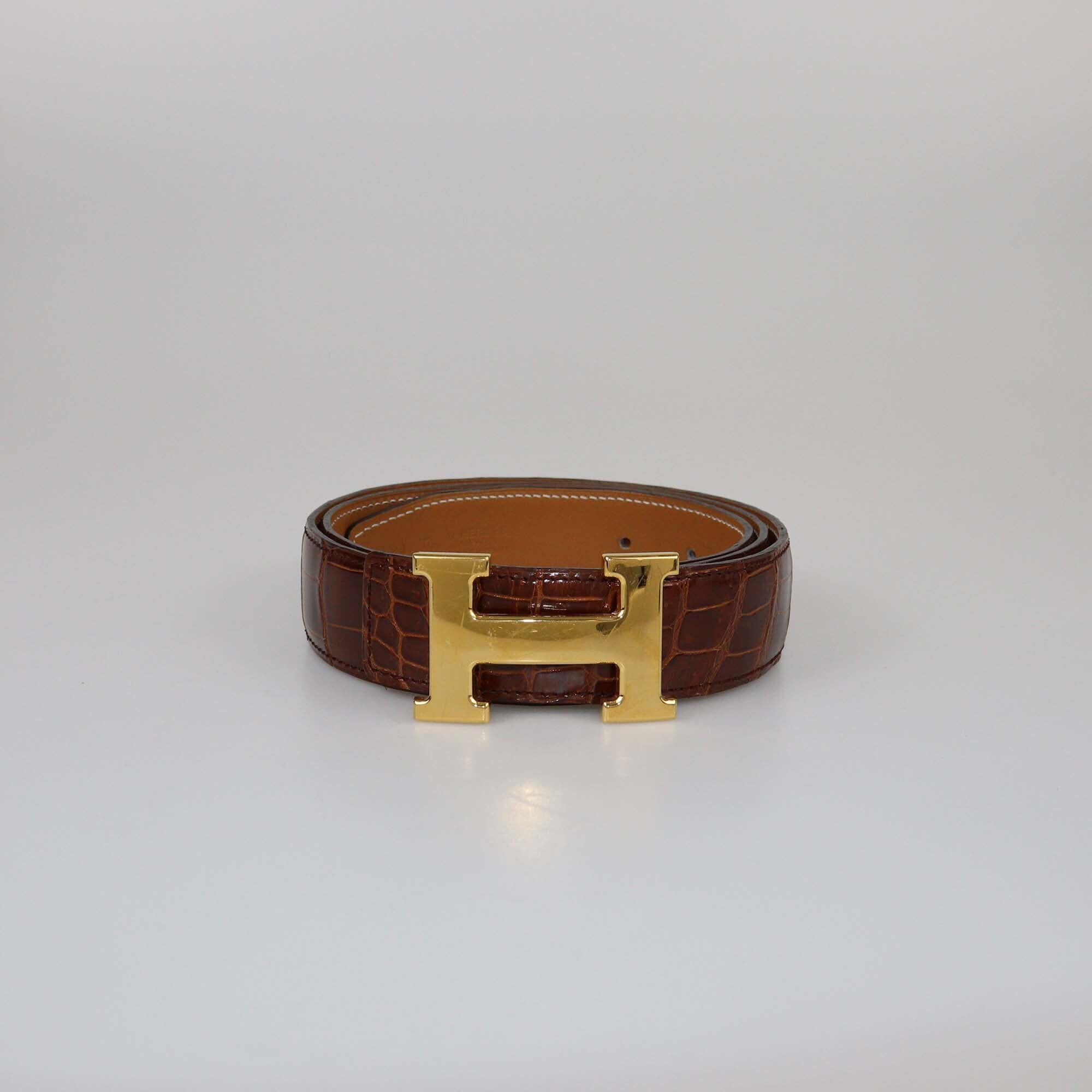 Hermes Miel Shine Crocodile Porosus H Buckle Belt Womens Hermes